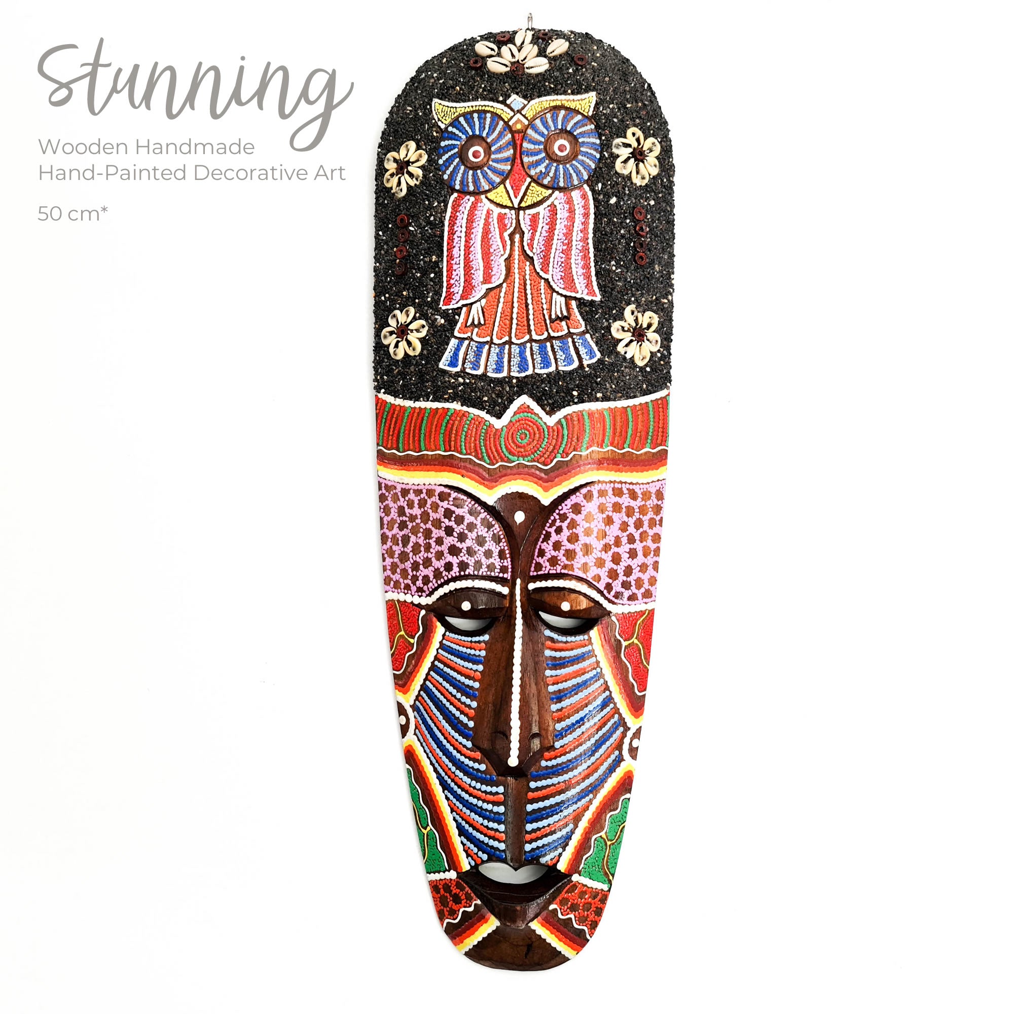 Hawaiian Tiki Mask Wall Hanging - Hand Carved painted wooden Tropical Aboriginal decoration