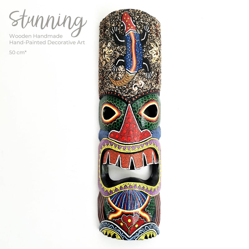 Hawaiian Tiki Mask Wall Hanging - Hand Carved painted wooden Tropical Aboriginal decoration