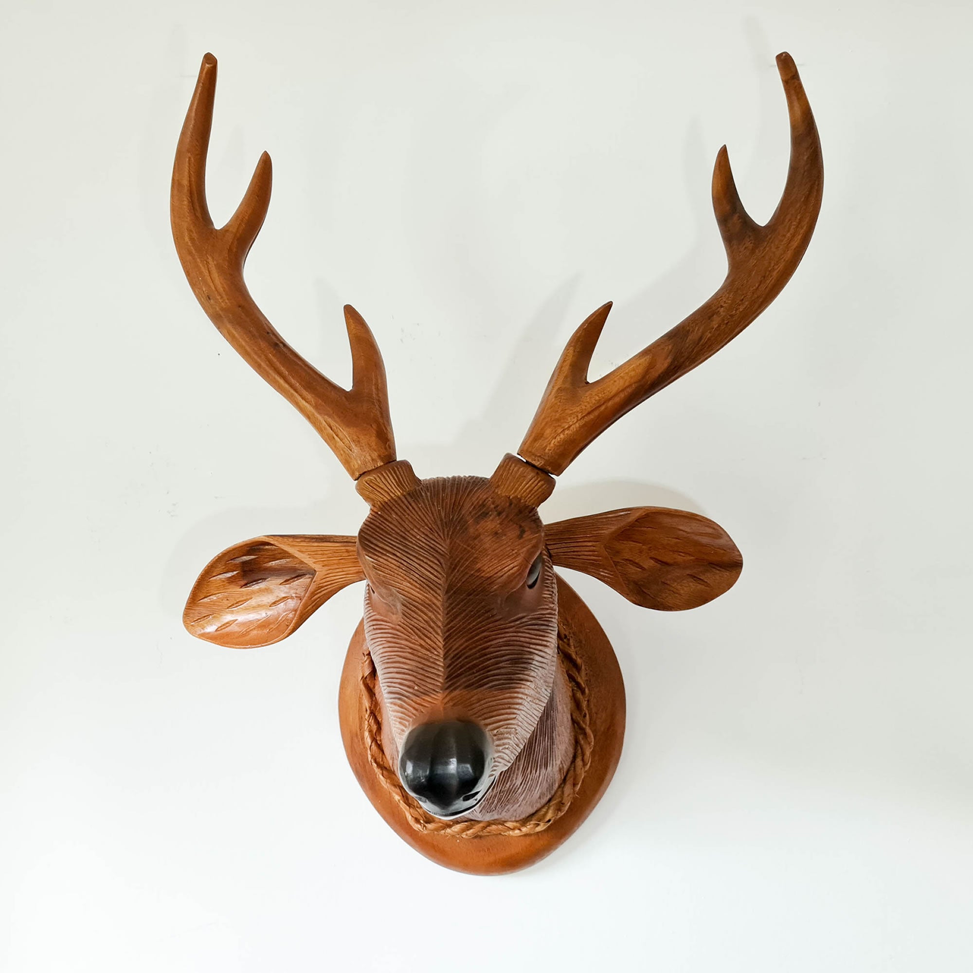 Deer Buck Head - Carved Wooden Decorative Sculpture ArtHand-carved room decoration wooden wall art sculpture | Unique Buck Deer Stag Head rare antique style hangings and gifts | Bohemian boho carved headboards