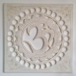 Handmade Carved Wooden Decorative Wall Art OM Mantra Distressed White