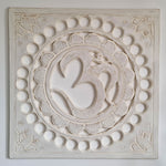 Handmade Carved Wooden Decorative Wall Art OM Mantra Distressed White