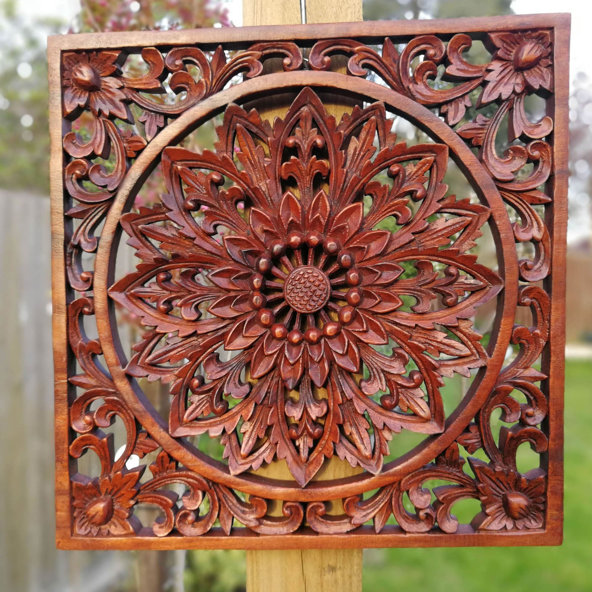 Exclusive Wooden Hand Carved Decorative Art Panel Mandala Yoga Peace