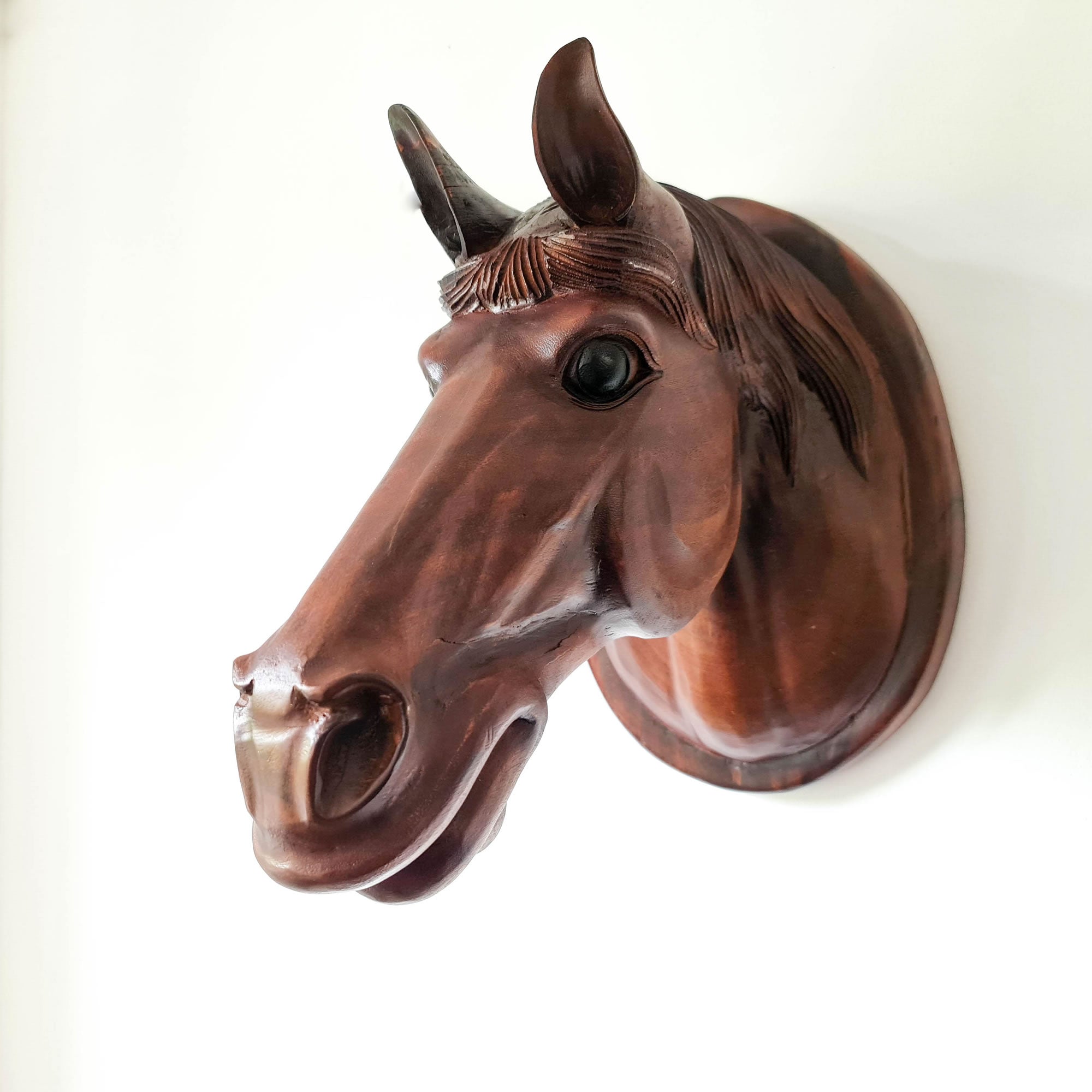 Hand-carved room decoration wooden wall art sculpture | Unique Horses rare antique style hangings and gifts | Bohemian boho carved headboards