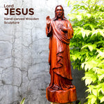 Hand-carved out of solid hardwood this sculpture is quite unique and rare. The image depicts the Lord Jesus Christ with beautiful detail. A stunning Masterpiece. Bring home the blessings of Jesus The Savior