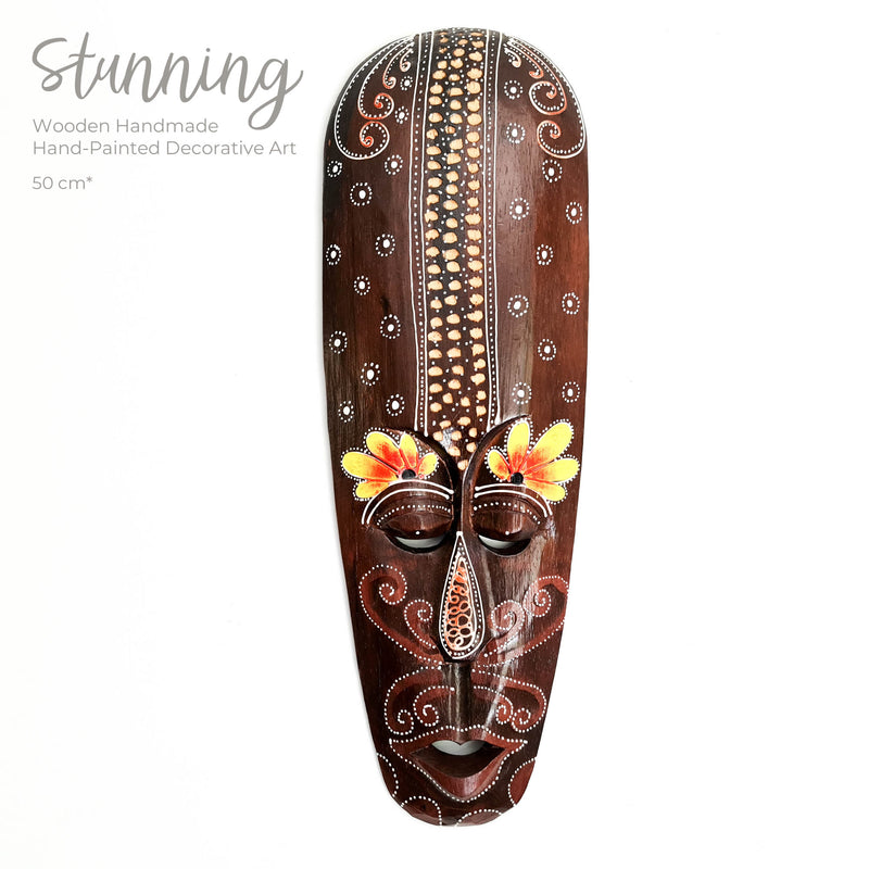 Hawaiian Tiki Mask Wall Hanging - Hand Carved painted wooden Tropical Aboriginal decoration