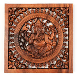 Divine Ganesh Hindu Indian God Wood Hand Carved Panel Art Sculpture -Temple Mandir Ganesh