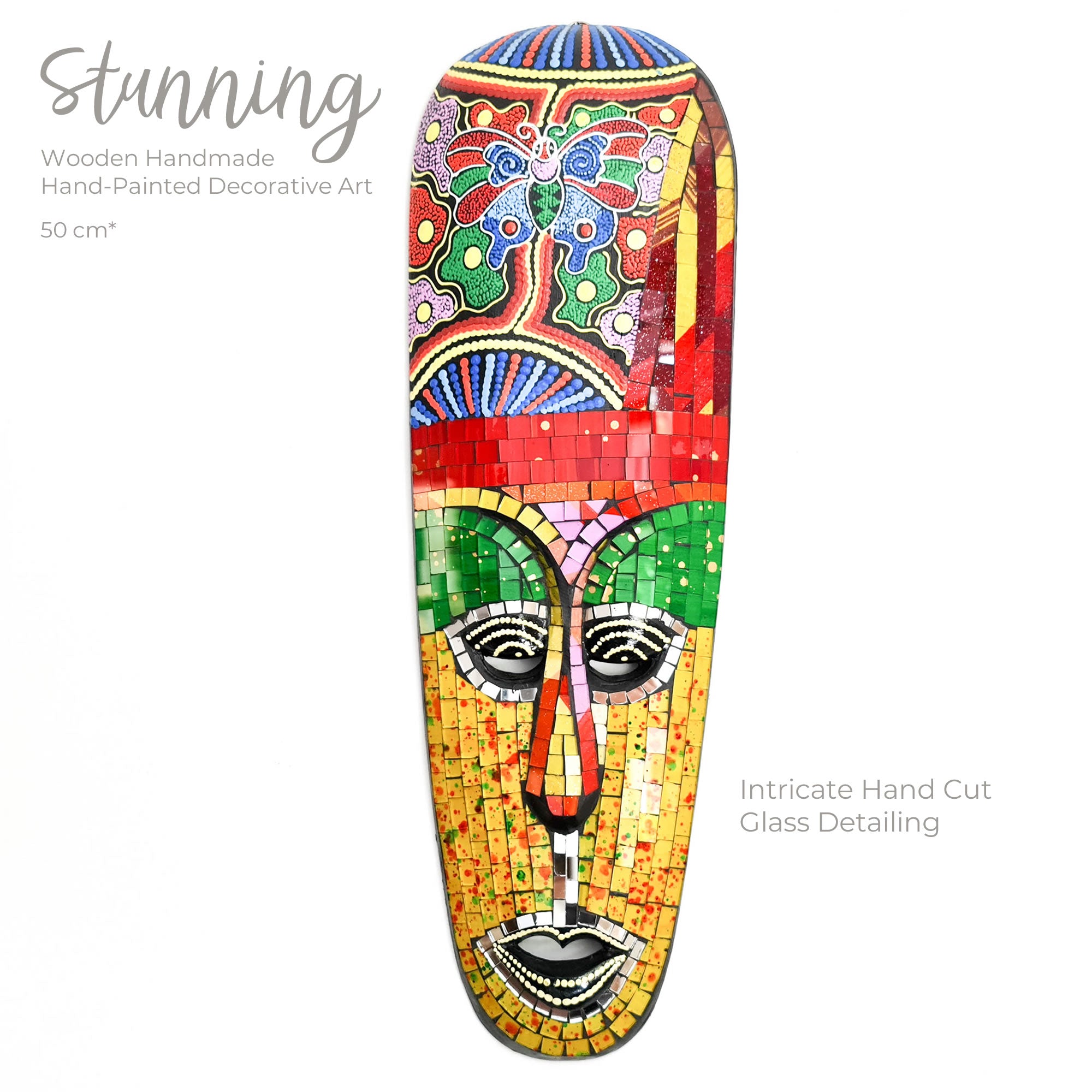 Hawaiian Tiki Mask Wall Hanging - Hand Carved painted wooden Tropical Aboriginal decoration