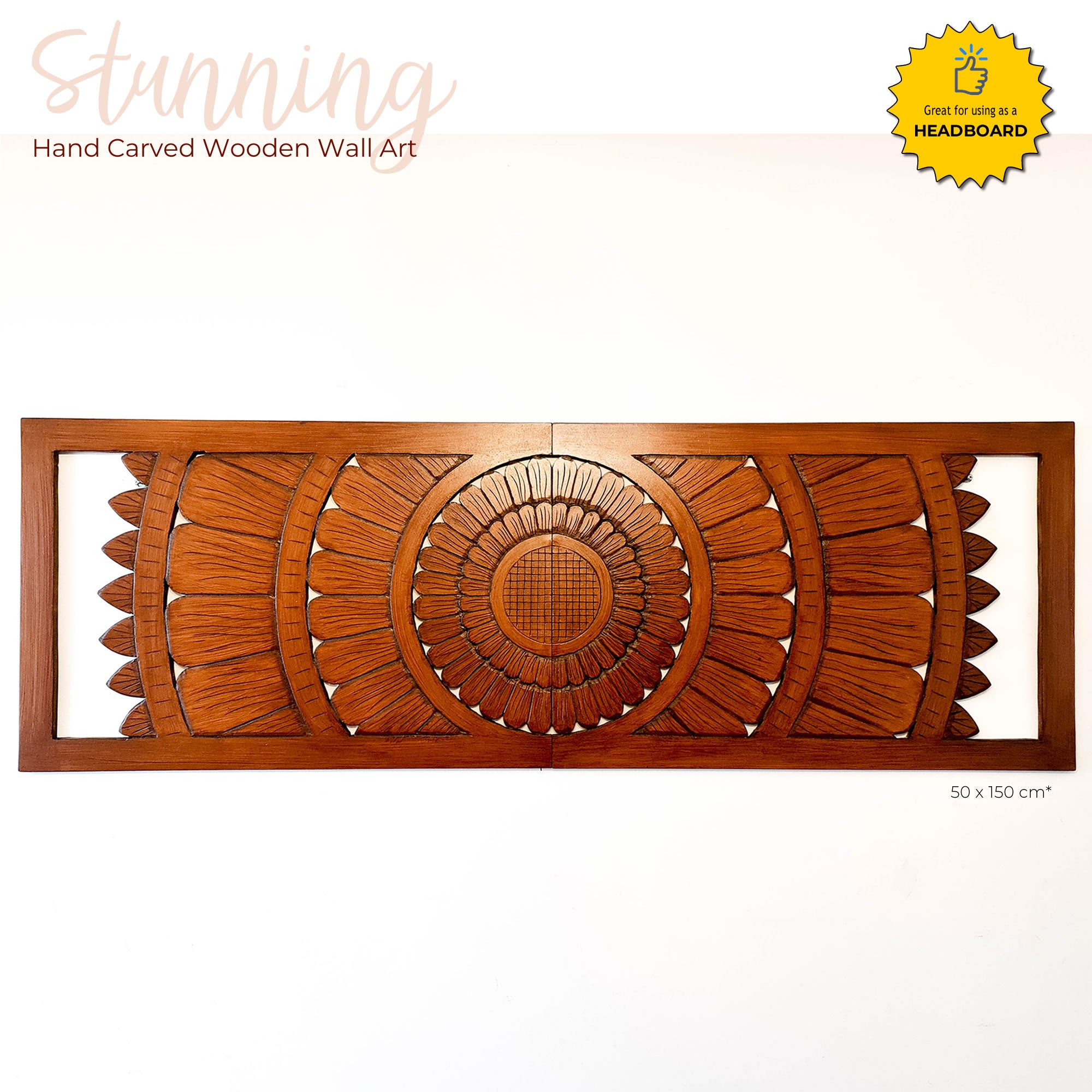 Large king Size Mandala Headboard - Handmade Carved Wooden Wall Art Lotus