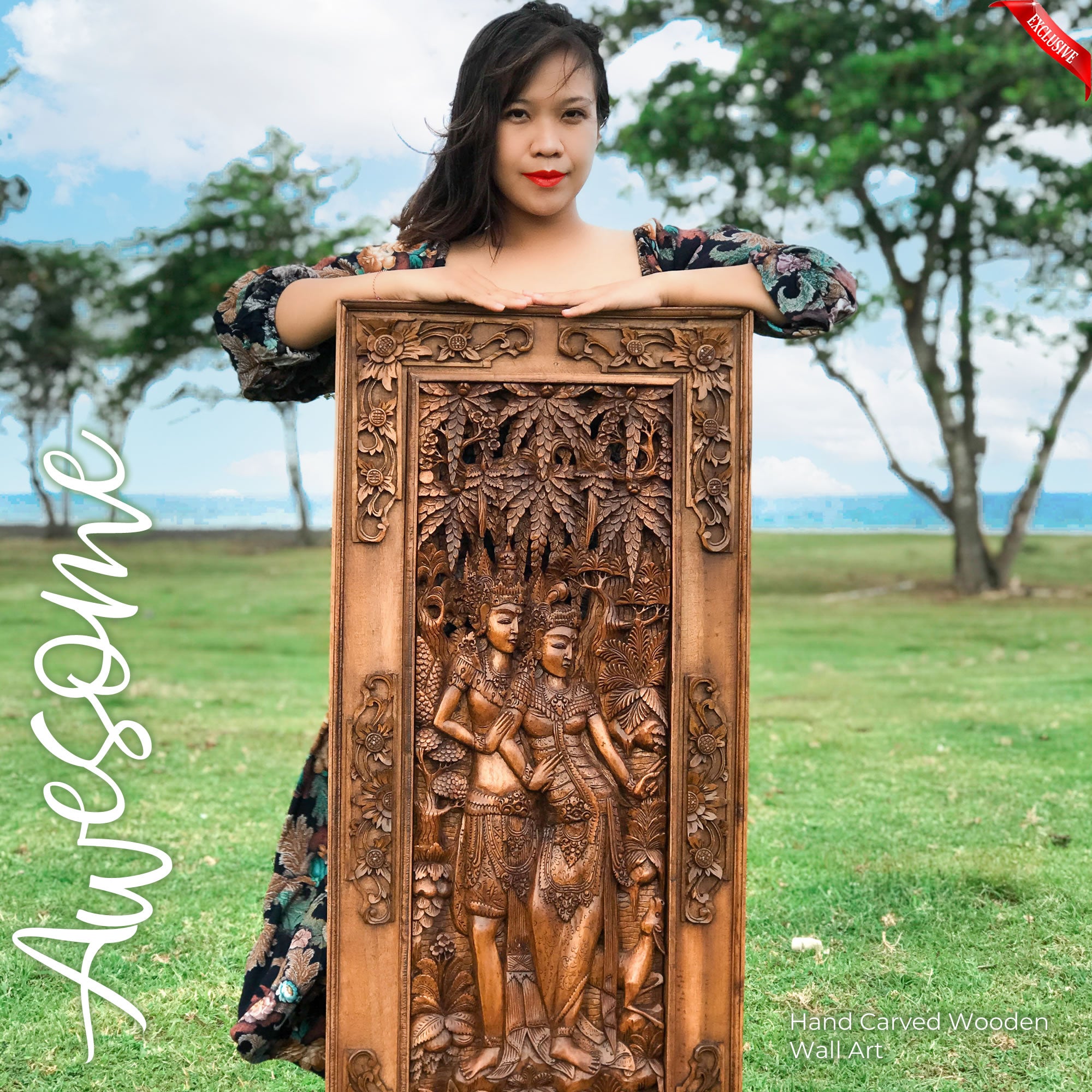 This stunning teakwood hand carved is very desirable. Ram Sita Hindu Mandir Temple Sculpture.