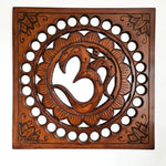 Handmade Carved Wooden Decorative Wall Art OM Mantra Mandir Meditation - Easternada