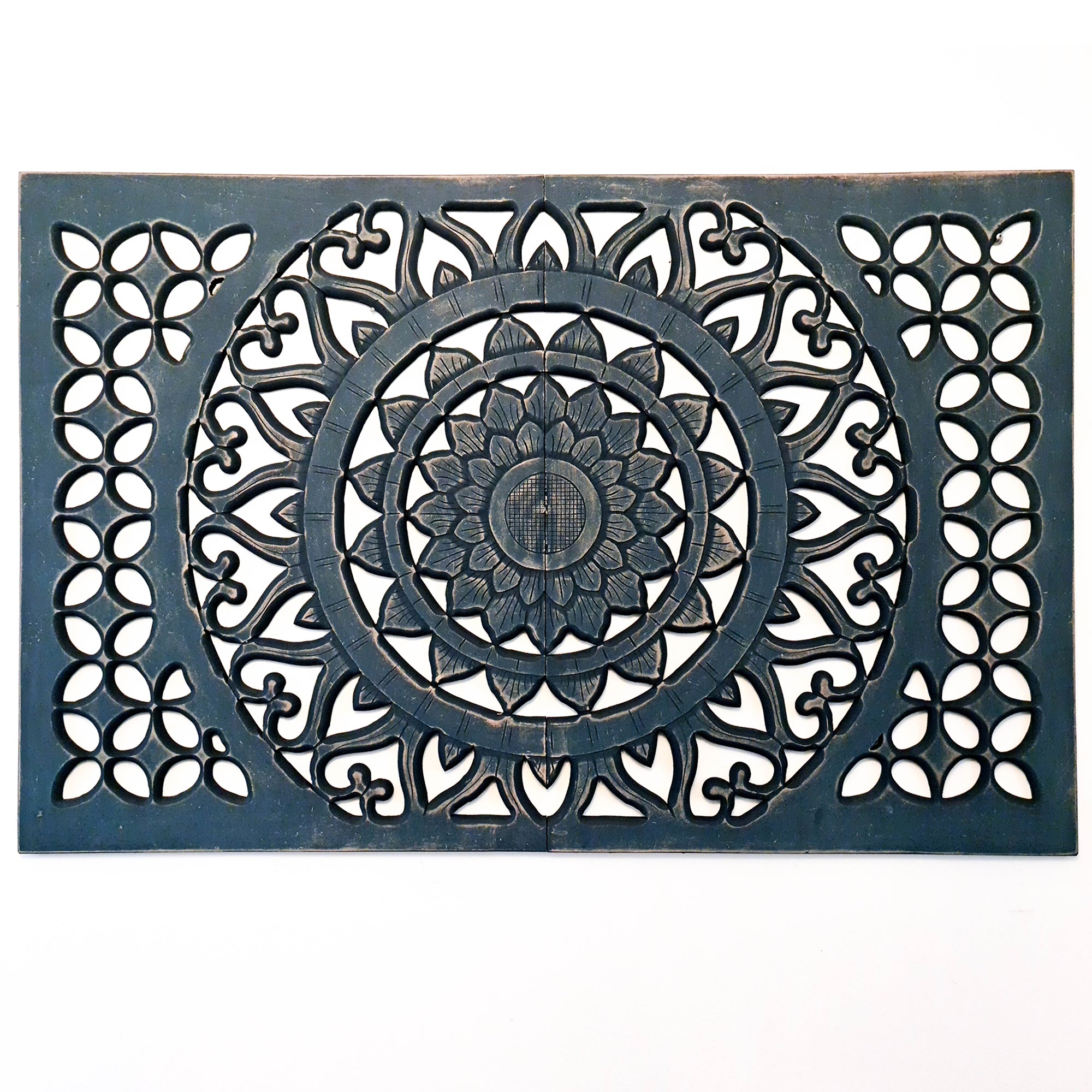 Indigo Blue Mandala | Hand-carved Wooden Decorative Wall Art Sculpture Headboard | Easternada