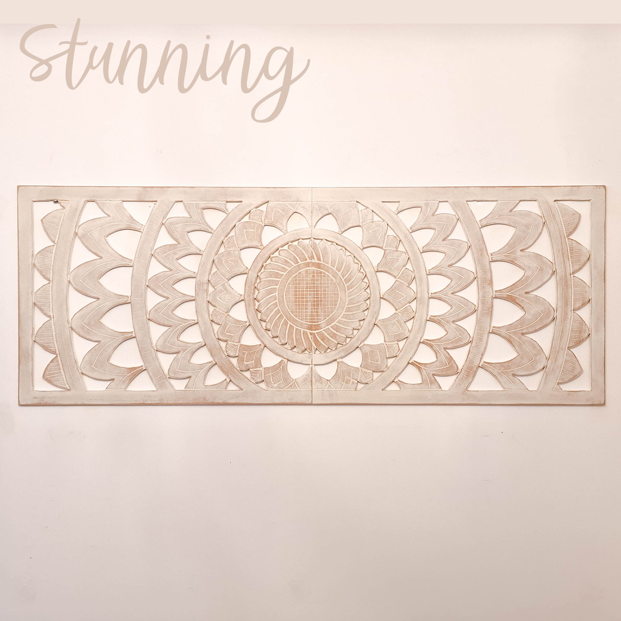 Hand Carved Wooden Wall Art - Long Headboard Decorative Mandala Panel