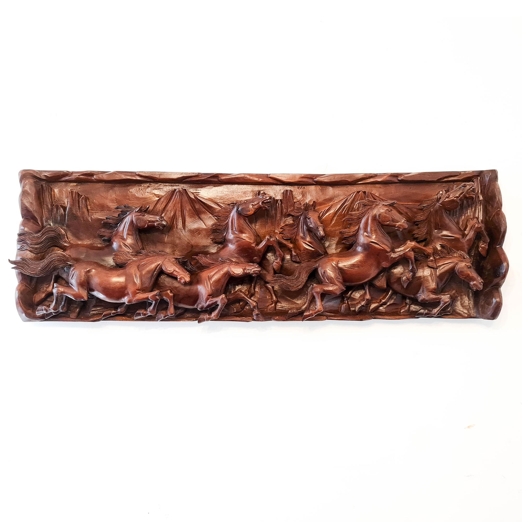 Hand Carved Wild Horses Long Decorative Sculpture Art - Horse Riding Gift