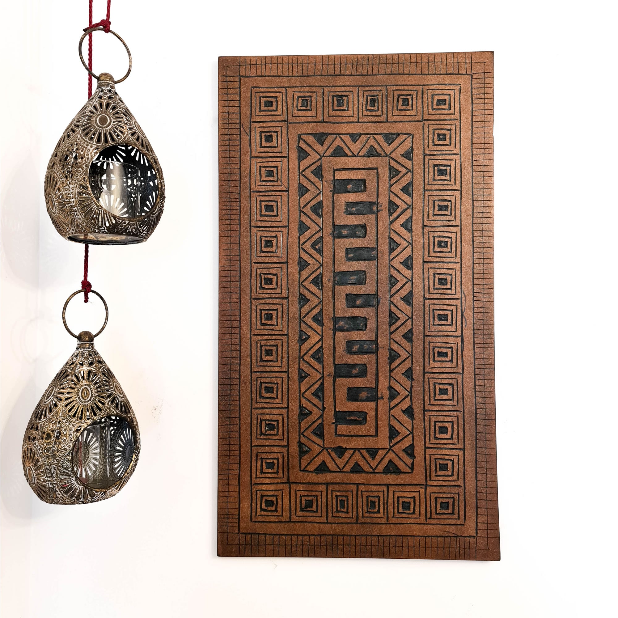 Carved Wooden Wall Art - Decorative Aztec Mexican Geometric Art