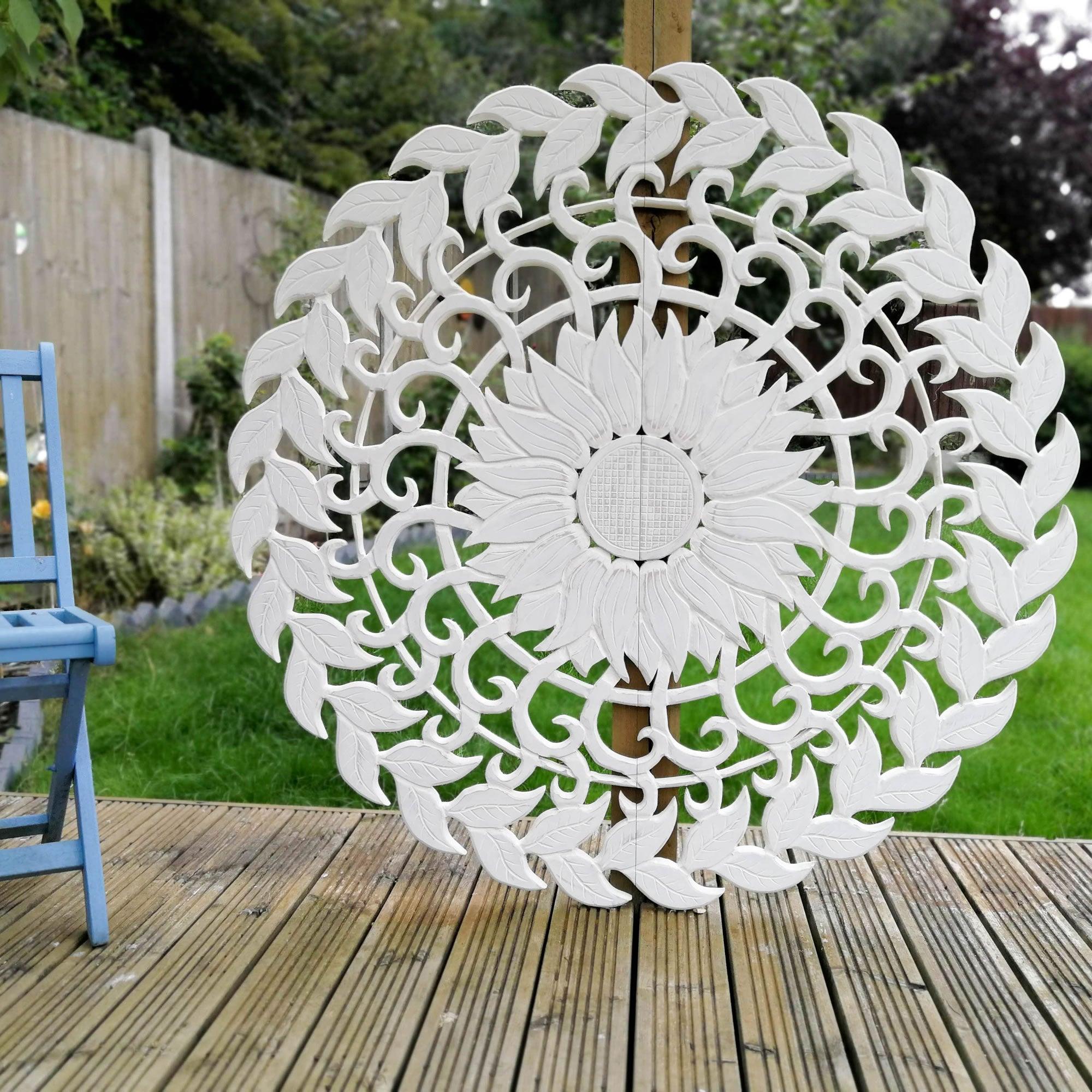 Large Handmade Carved Wooden Decorative Wall Art Lotus Headboard Bedroom Mandala