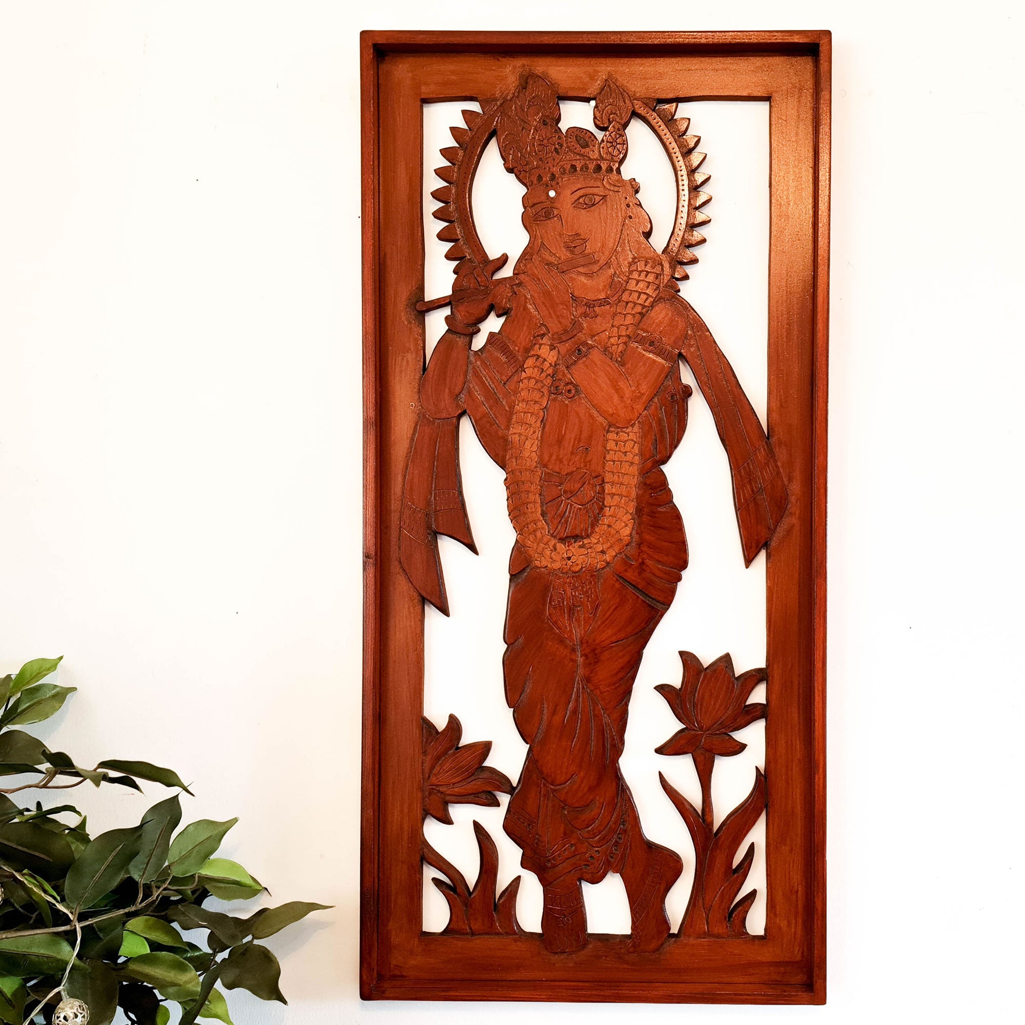 Krishna Hand Carved Wall Art Hindu Mandir Pooja