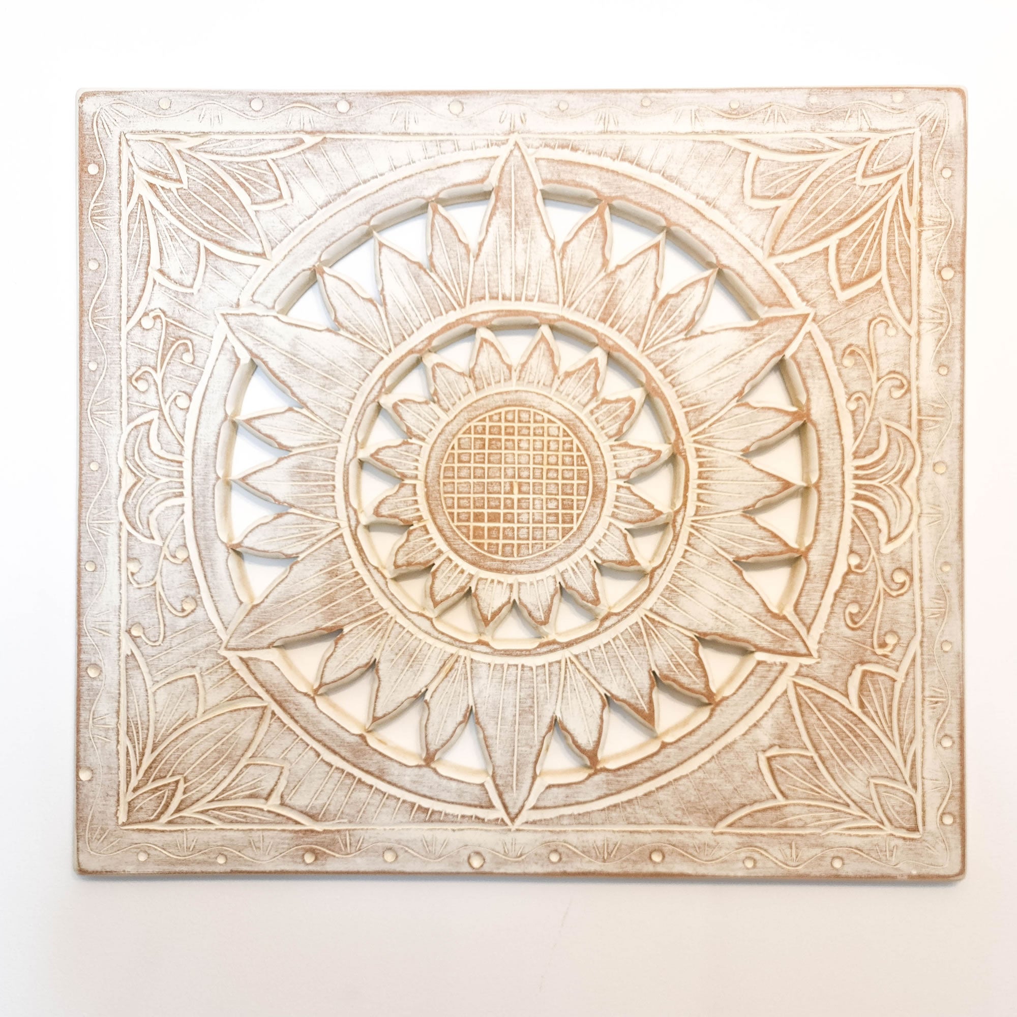 Carved Wooden Wall Art - Decorative Mandala Yoga Distressed Eco Panel Headboard Sculpture