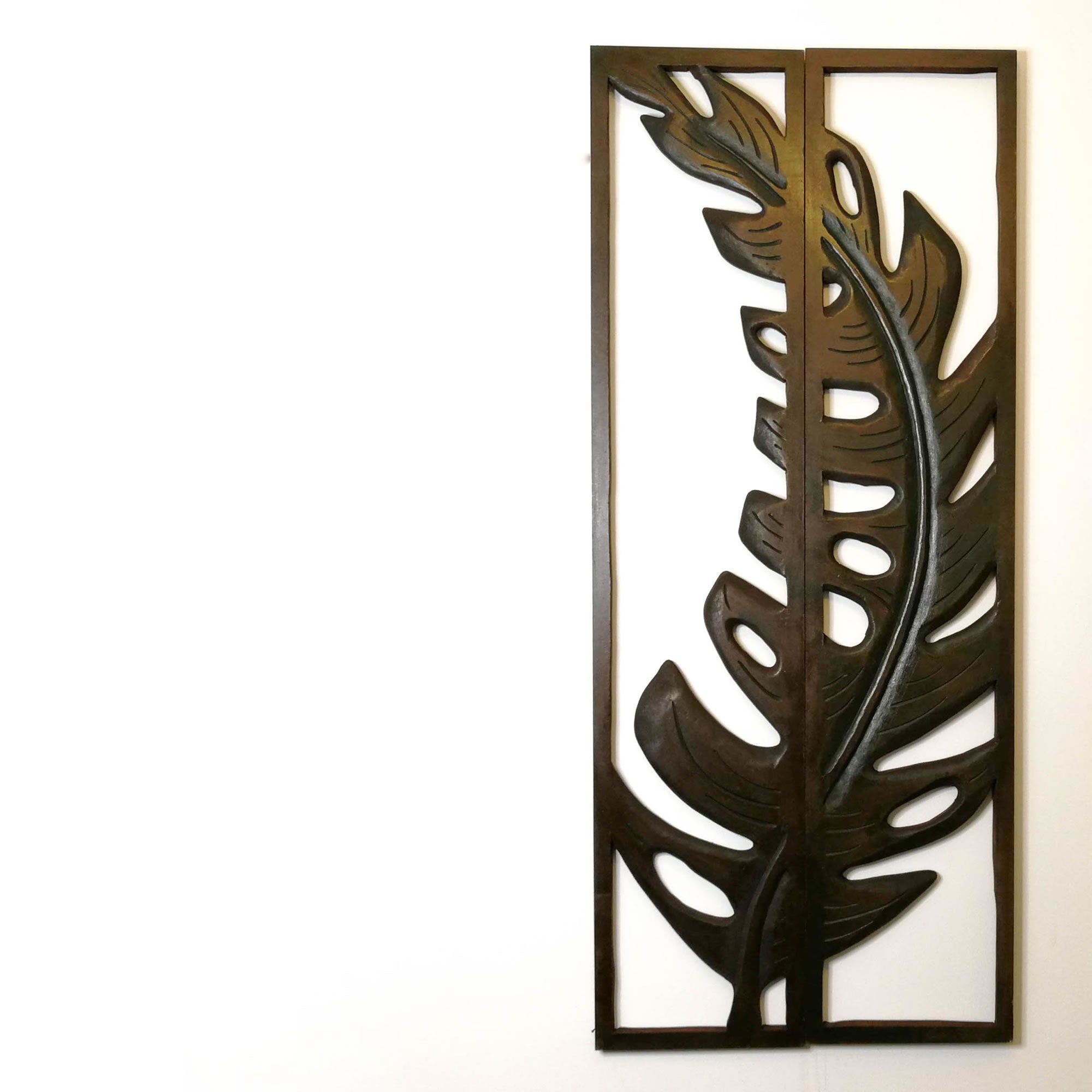 Carved Painted Wooden Wall Art - Large Headboard Decorative Leaf Nature Panel