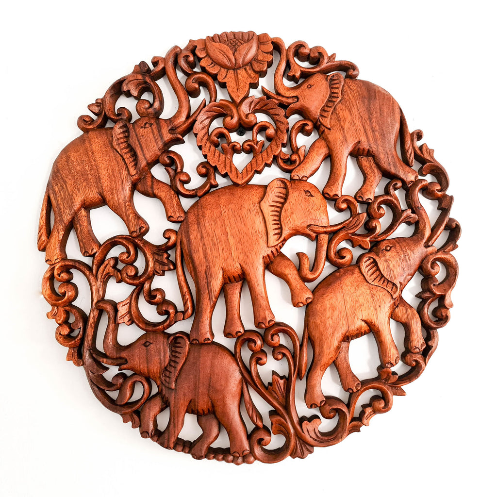 African Elephants Hand Carved Wooden Decorative Wall Art Gift
