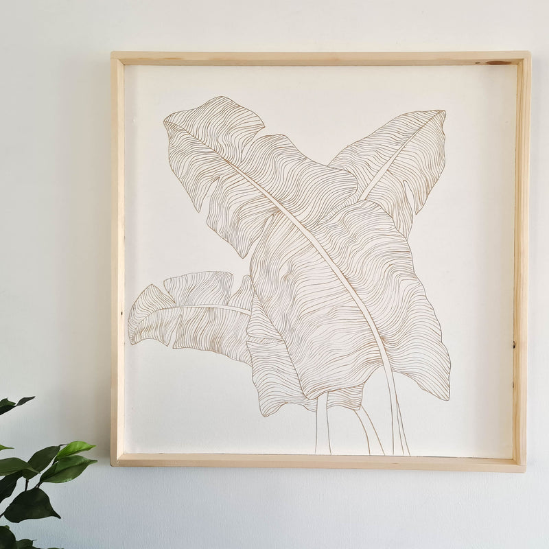 Handmade Carved Wooden Decorative Wall Art Wild Leaves White - Easternada