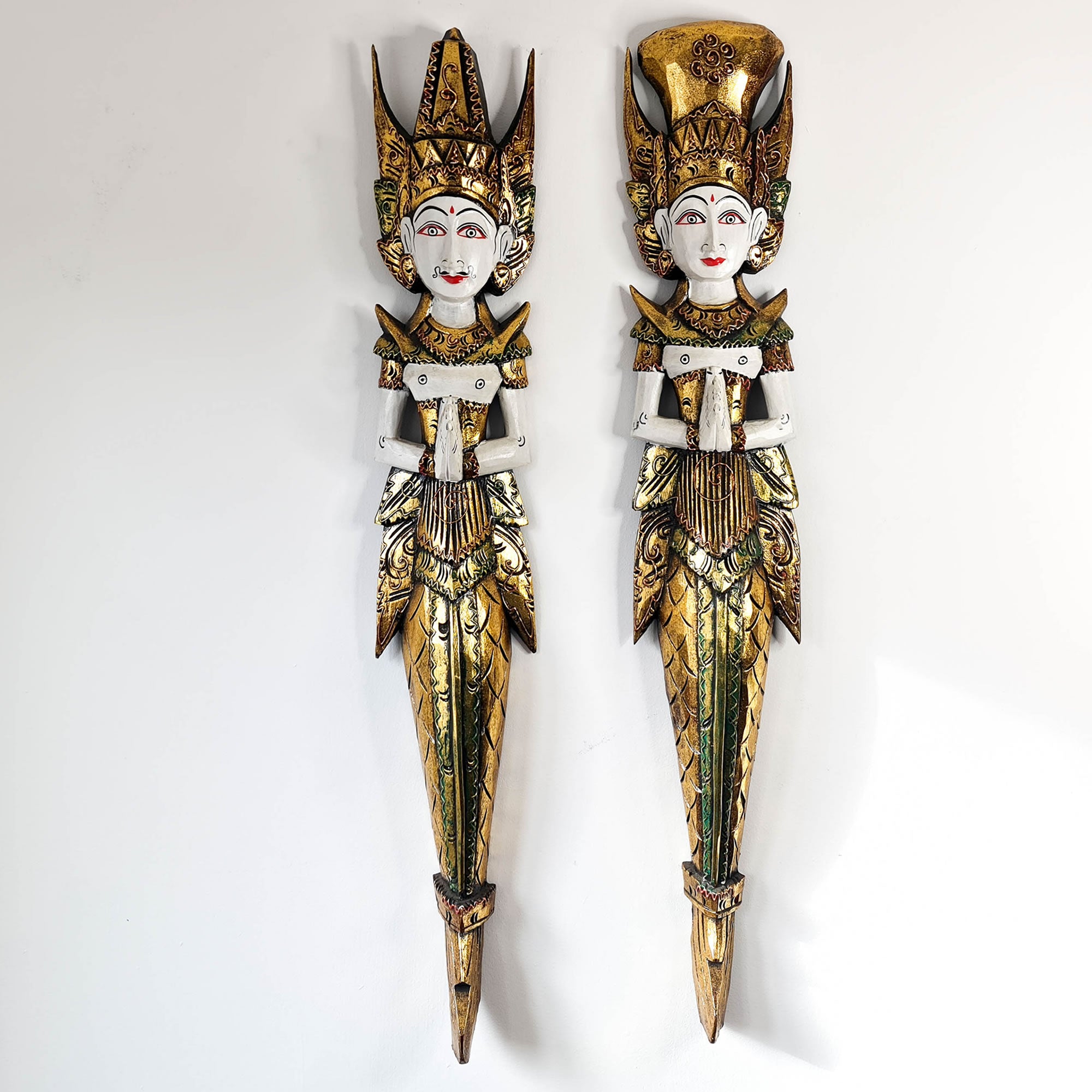 Handmade Carved Wooden Decorative Wall Art Water Goddess Set Large