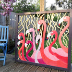 Carved Painted Wooden Wall Art - Large Headboard Decorative Flamingos