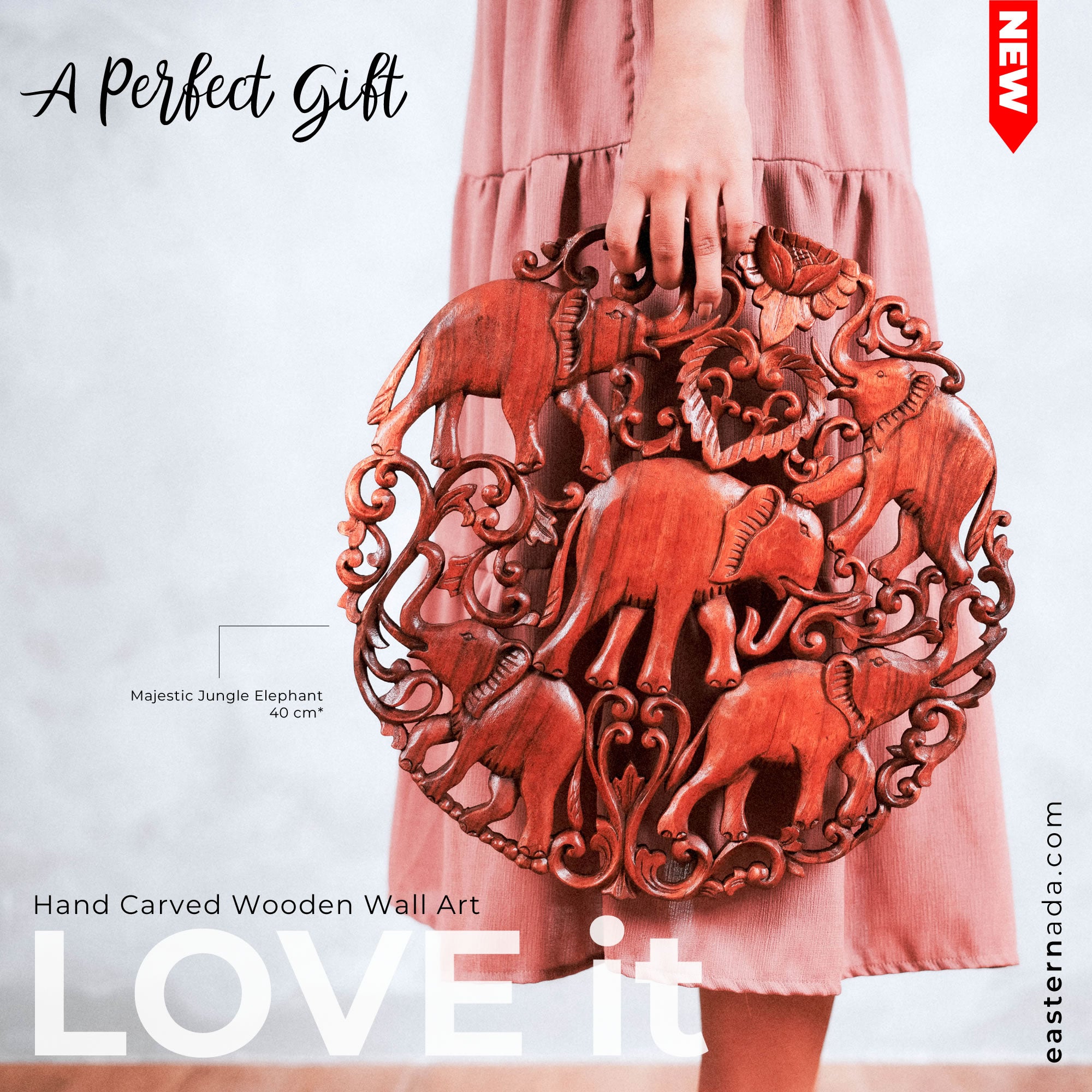 Jungle Elephants Carved Wooden Hand Carved Decorative Panel Sculpture Nature - Easternada A perfect Gift idea