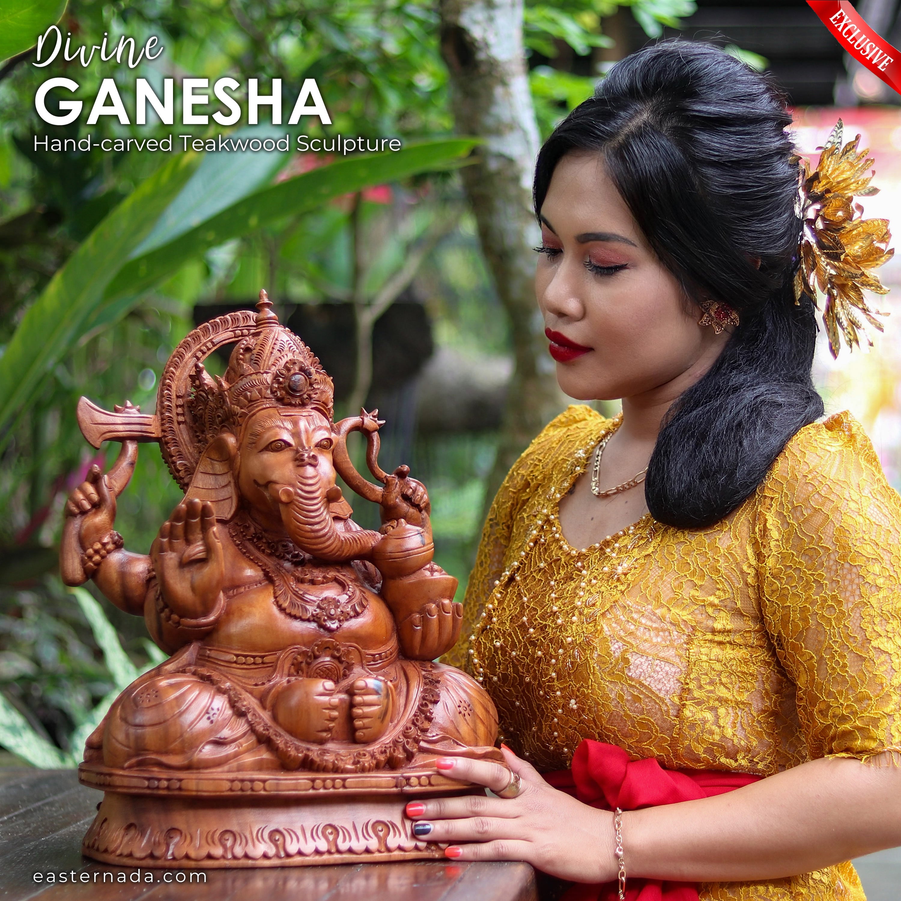 Ganesha Hindu God - Teakwood Hand-Carved Sculpture