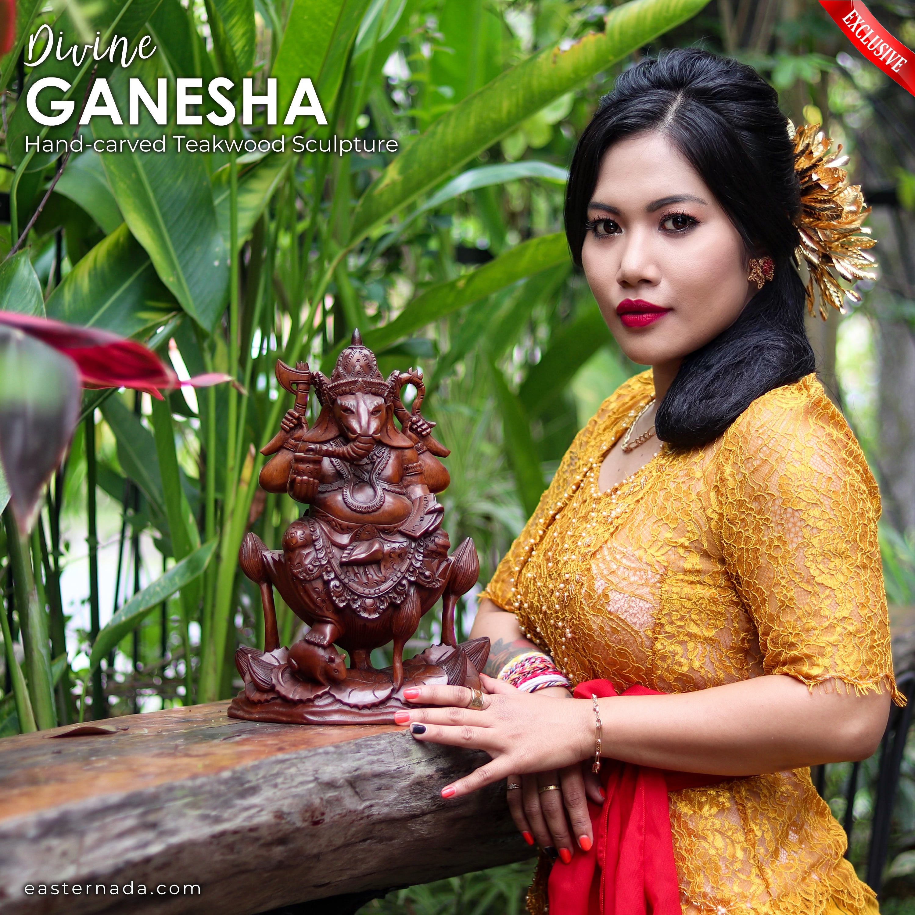 Ganesh Ganapati Decorative Wooden Wall Sculpture Hindu Art | Hindu God Mandir Pooja Decoration | Unique Gift