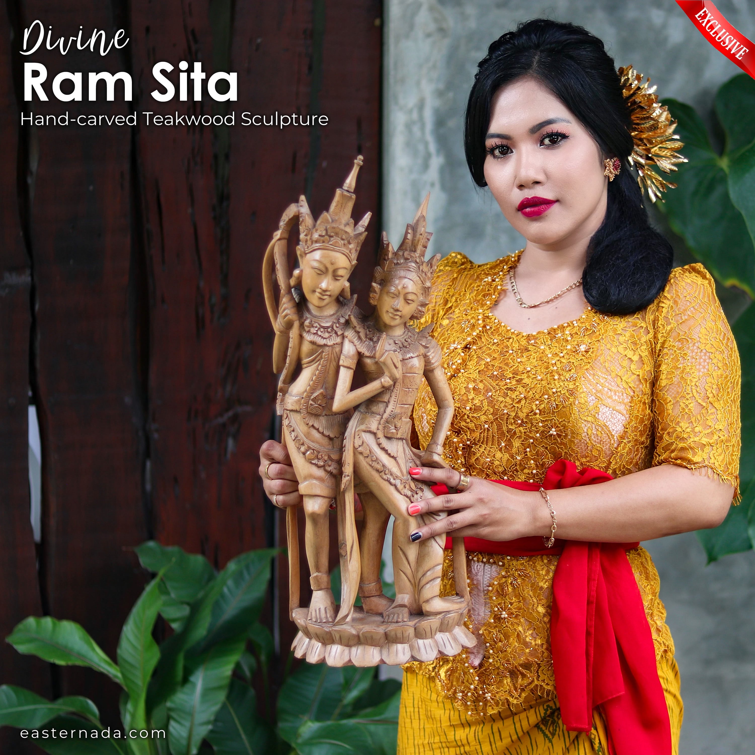 Ram Sita Hindu God Pooja Mandir Hand-carved Solid Wood Art Sculpture Decoration Rare Unique Gift
