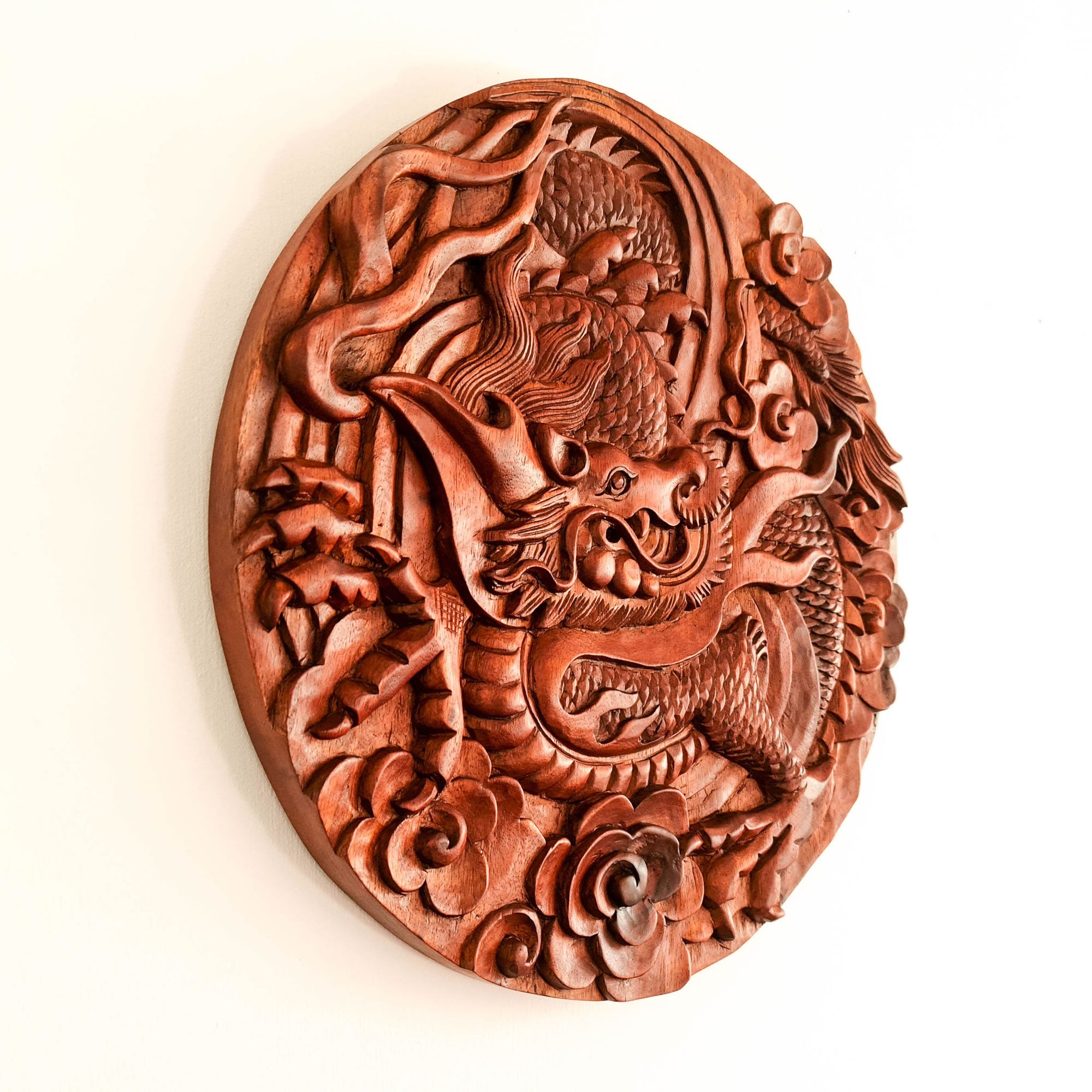 Hand Carved Wooden Wall Art Decorative Sculpture Chinese Dragon - Feng Shui Good Luck Perfect Gift Easternada