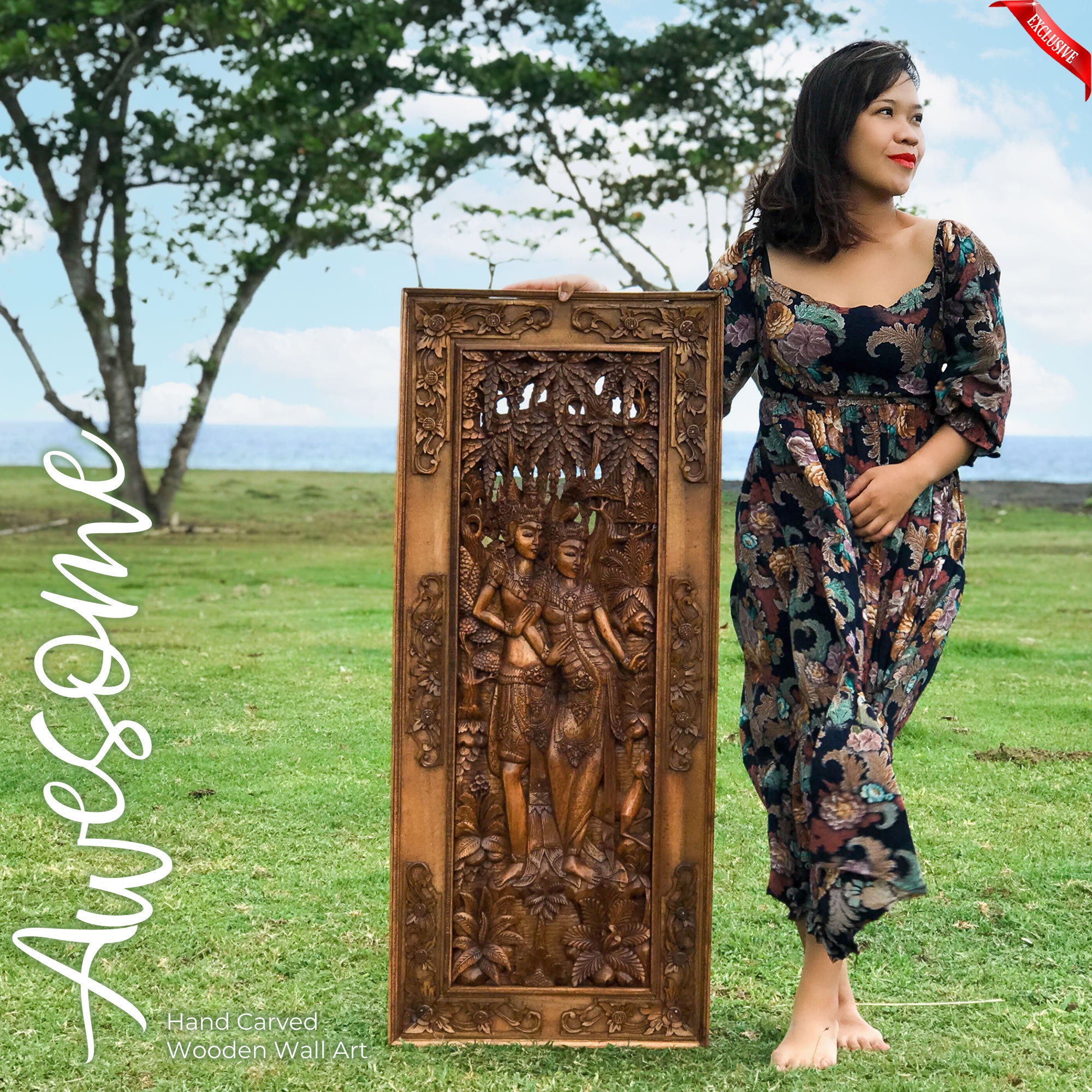 This stunning teakwood hand carved is very desirable. Ram Sita Hindu Mandir Temple Sculpture.