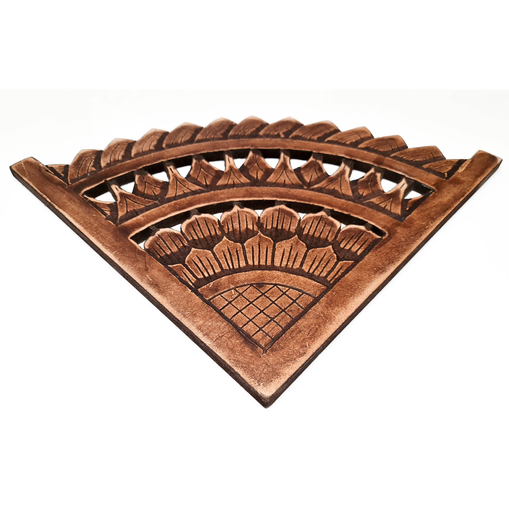 Carved Wooden Wall Art - Rustic Corners Curved Mandala Distressed Antique Brown