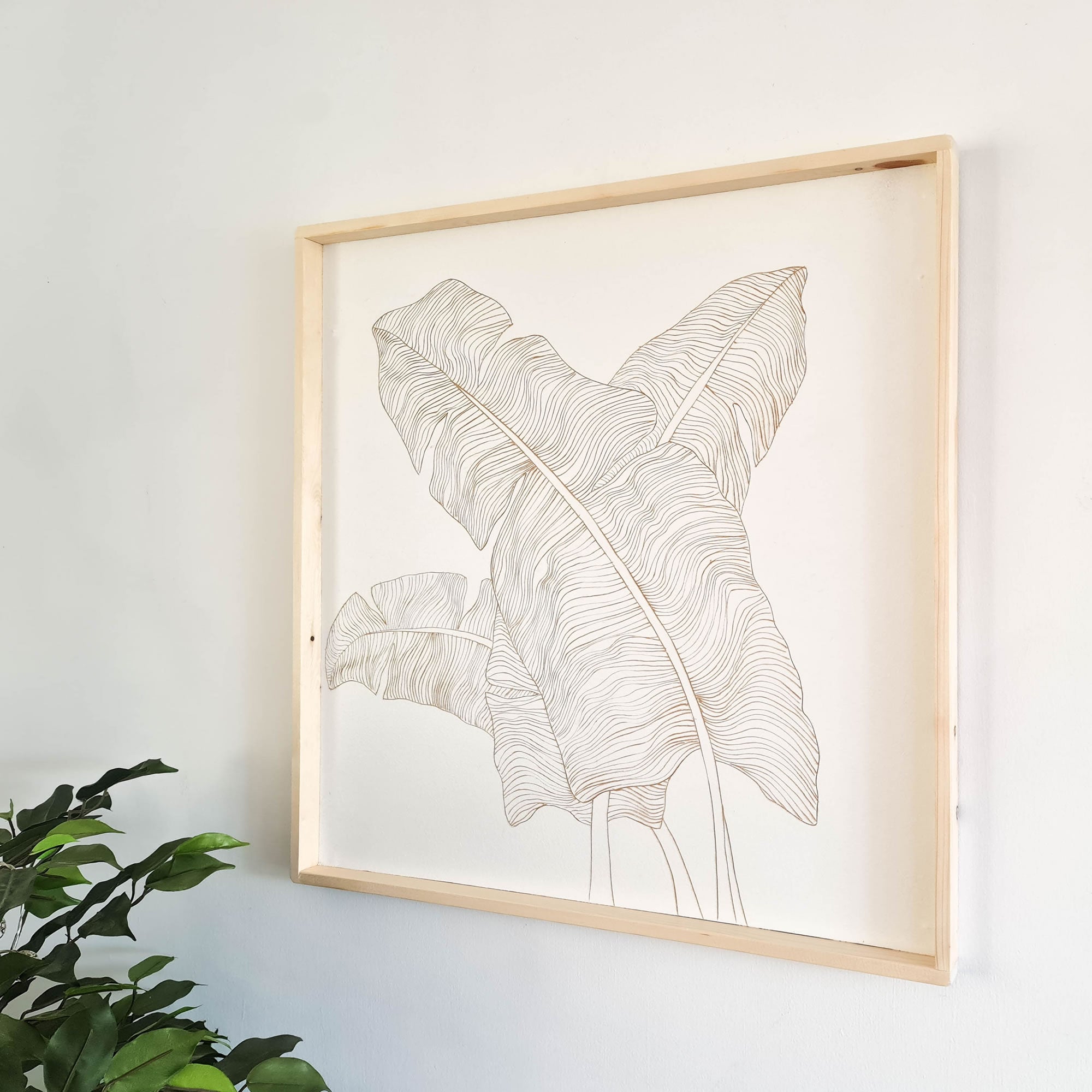 Handmade Carved Wooden Decorative Wall Art Wild Leaves White - Easternada