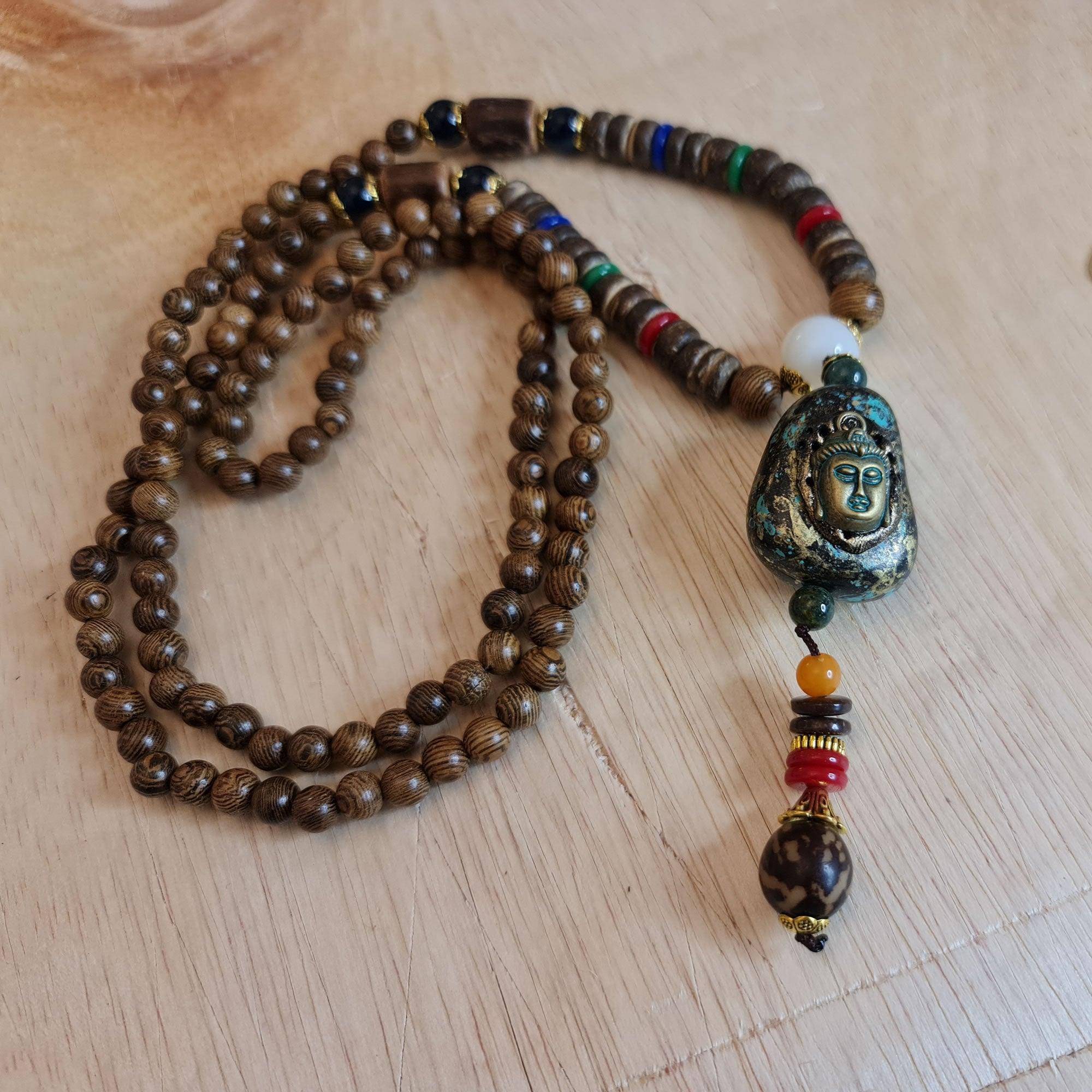 Blessed Buddhist Monk Meditation Beads Wooden Necklace Bohemian - Easternada
