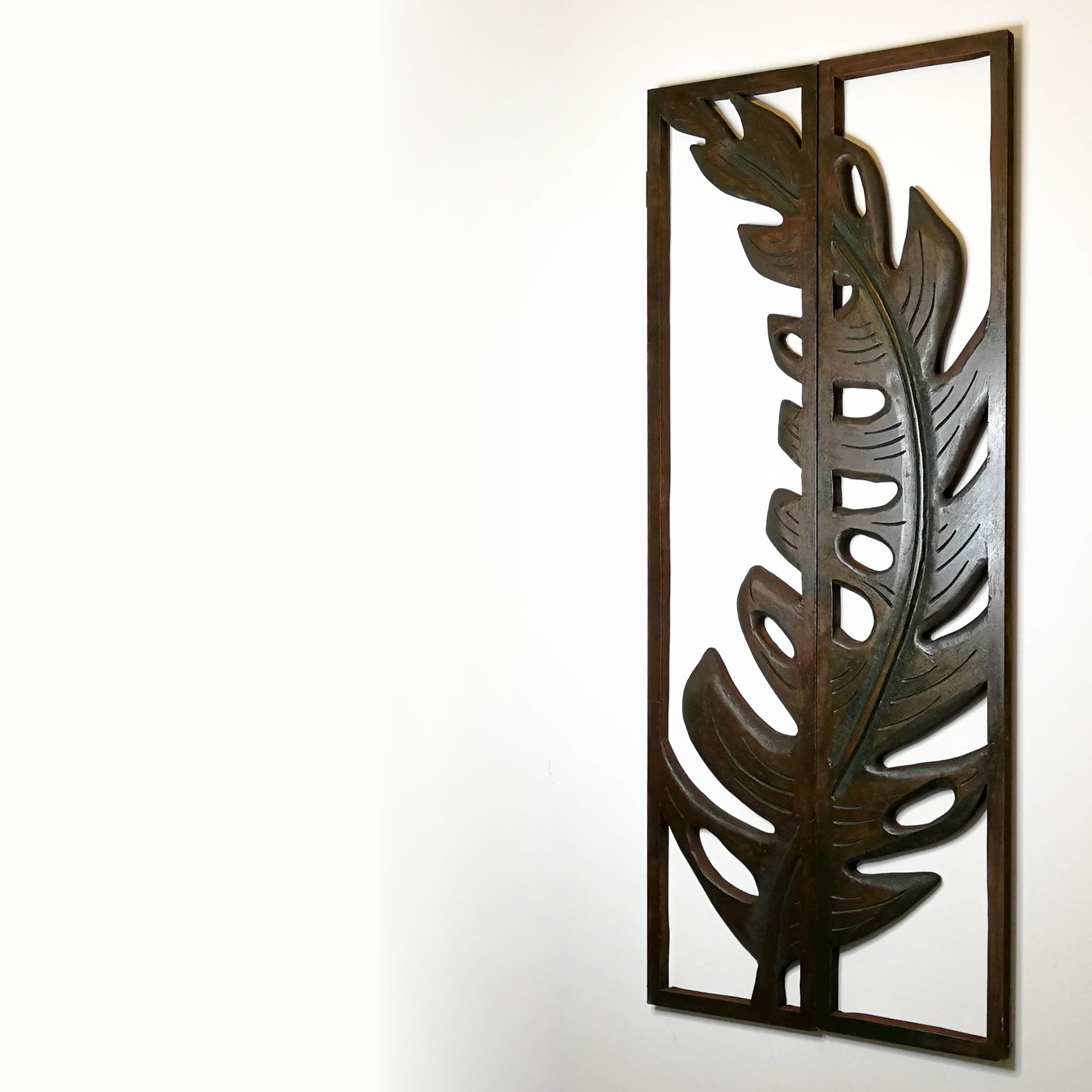 Carved Painted Wooden Wall Art - Large Headboard Decorative Leaf Nature Panel