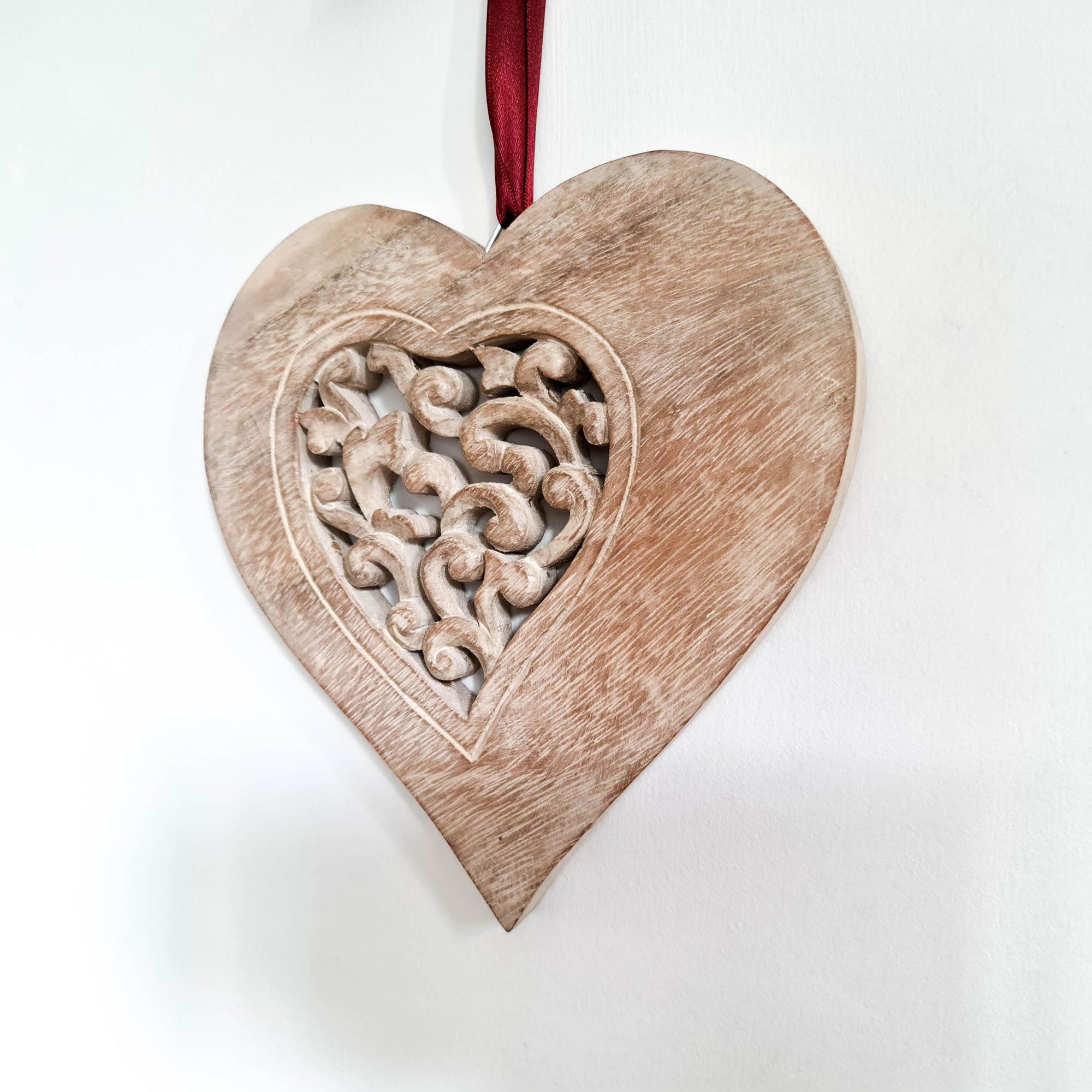 Hand Carved Wood Love Heart Decoration - A Perfect Gift for Him Her Easternada