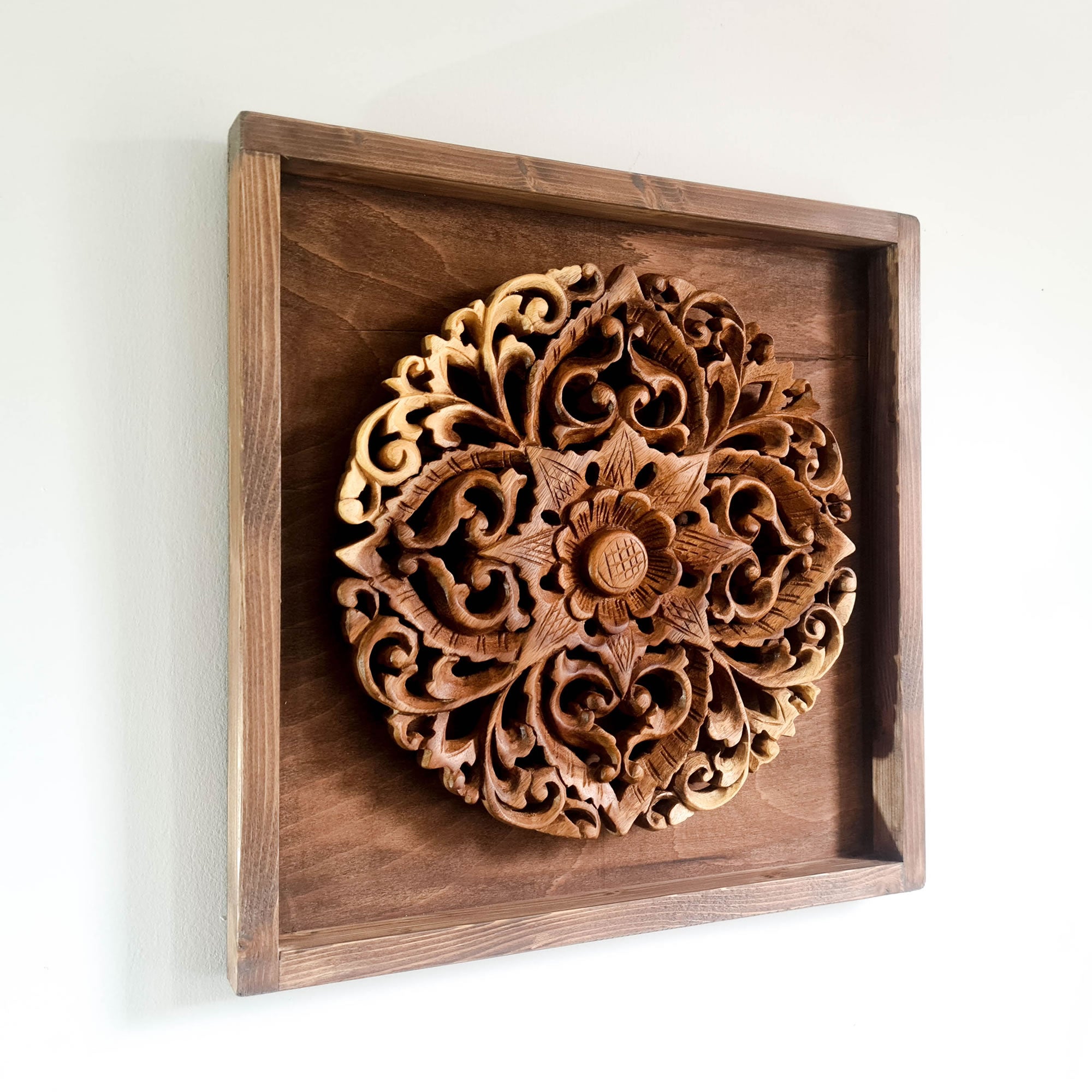 Hand Carved Wooden Decorative Mandala Framed Wall Art.