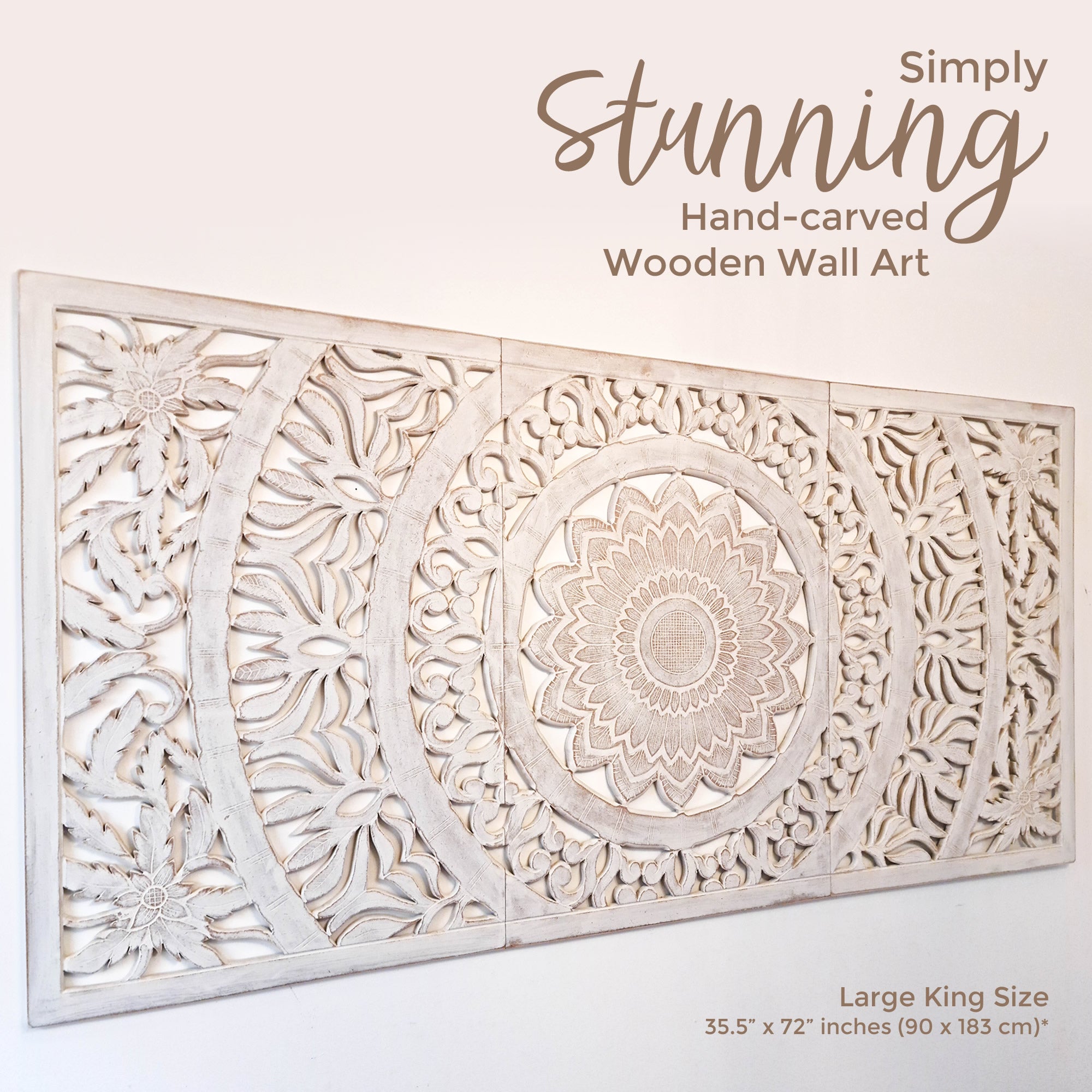 Hand Carved Wooden Wall Art - Headboard Decorative Large King Mandala