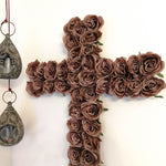 Decorative Christian Cross Wall Hanging - Jesus Religious Bohemian Style Silk Rose Flowers Church Cross