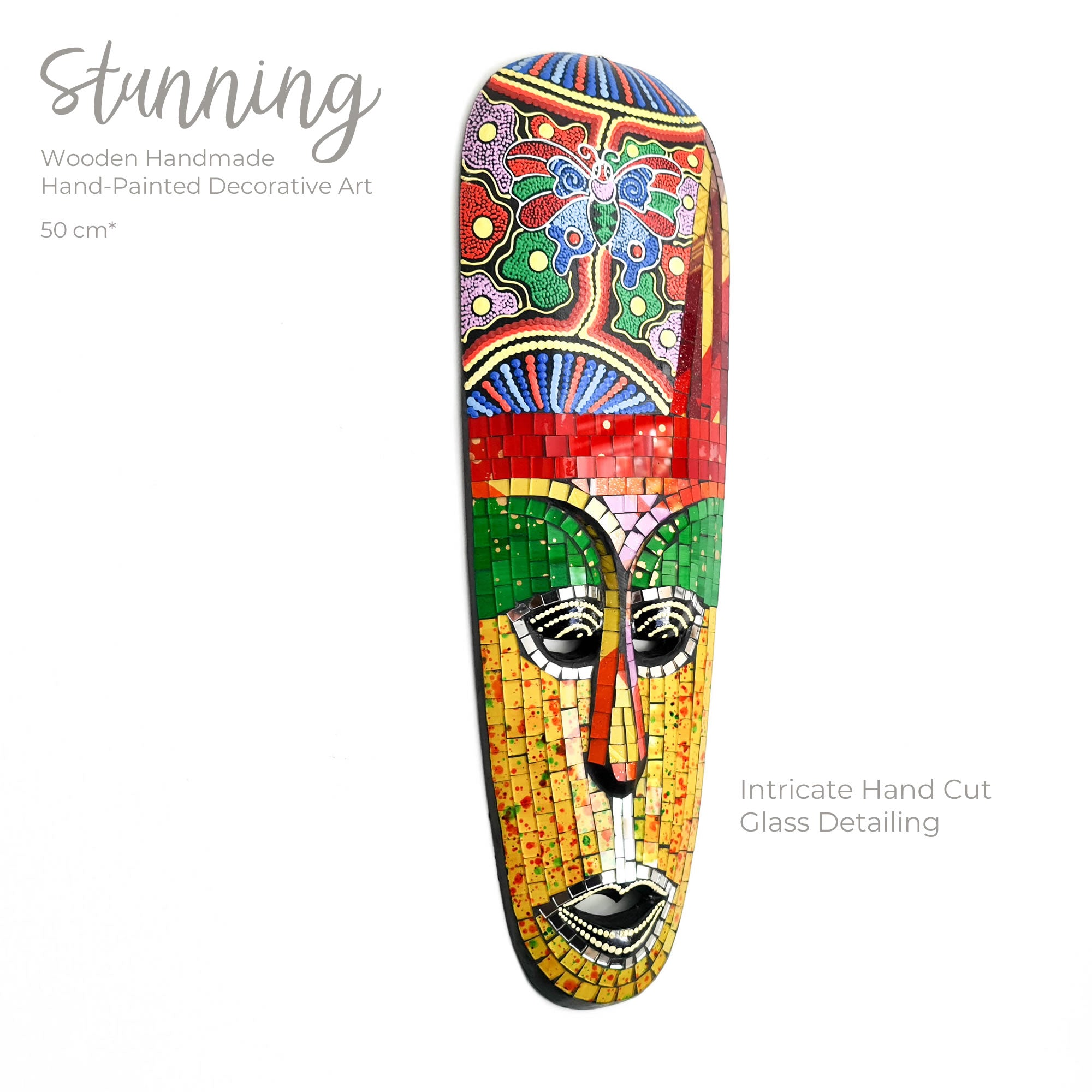 Hawaiian Tiki Mask Wall Hanging - Hand Carved painted wooden Tropical Aboriginal decoration