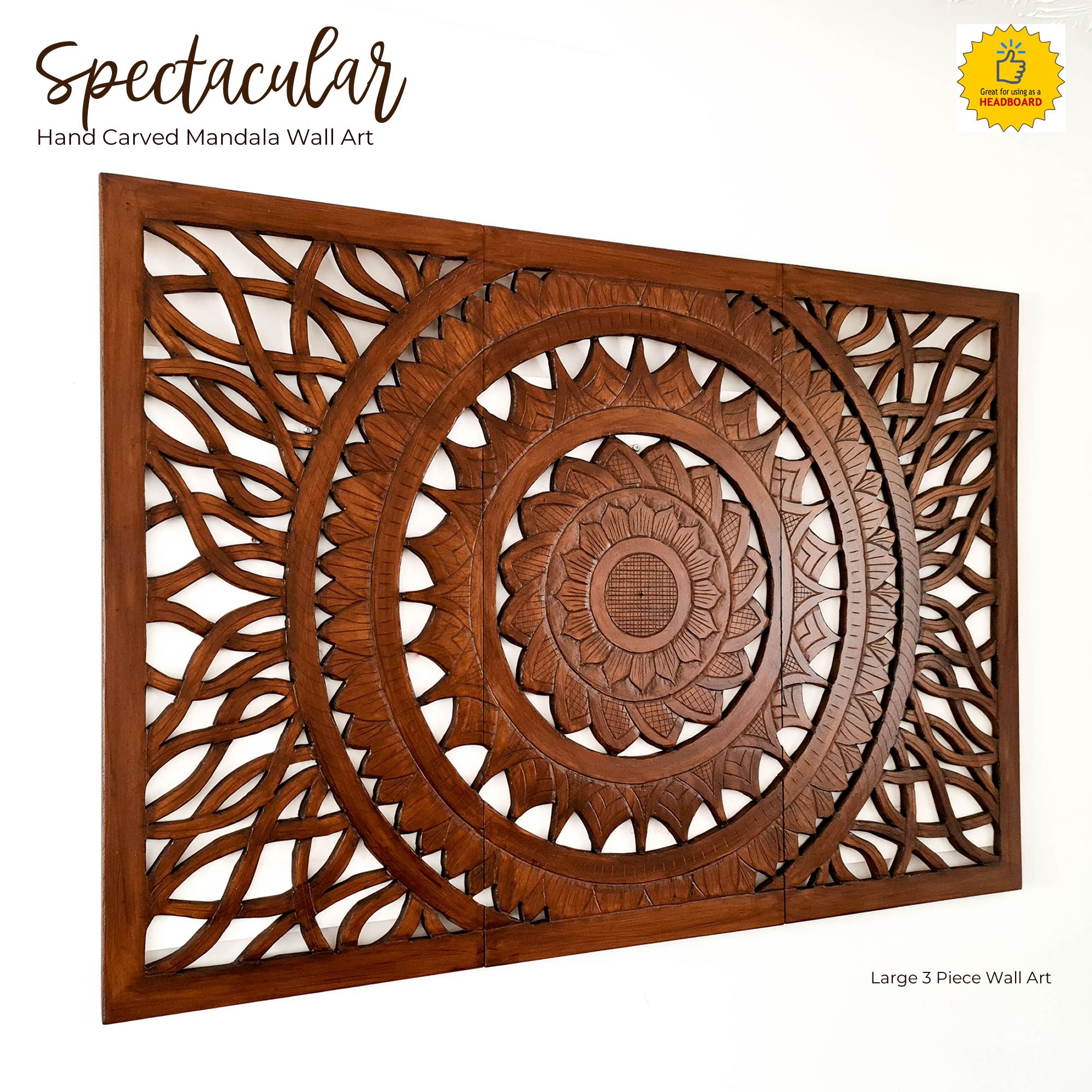 Hand Carved Wooden Decorative Panel Wall Art Large King Queen Bed Headboard Sculpture