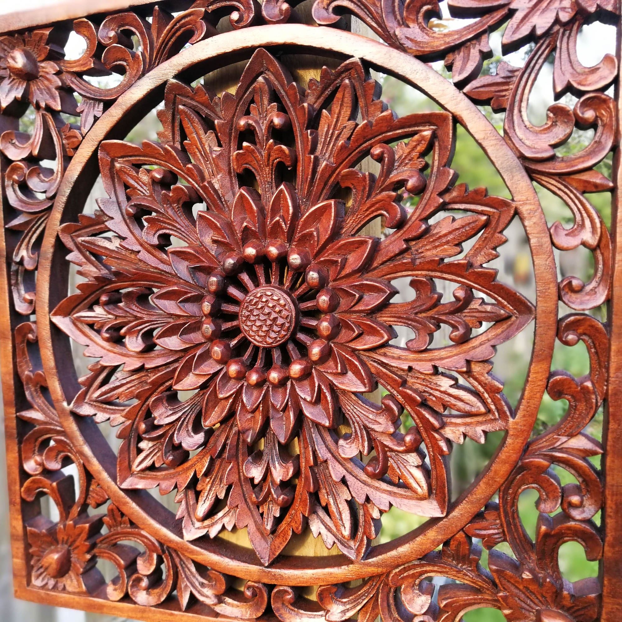 Exclusive Wooden Hand Carved Decorative Art Panel Mandala Yoga Peace