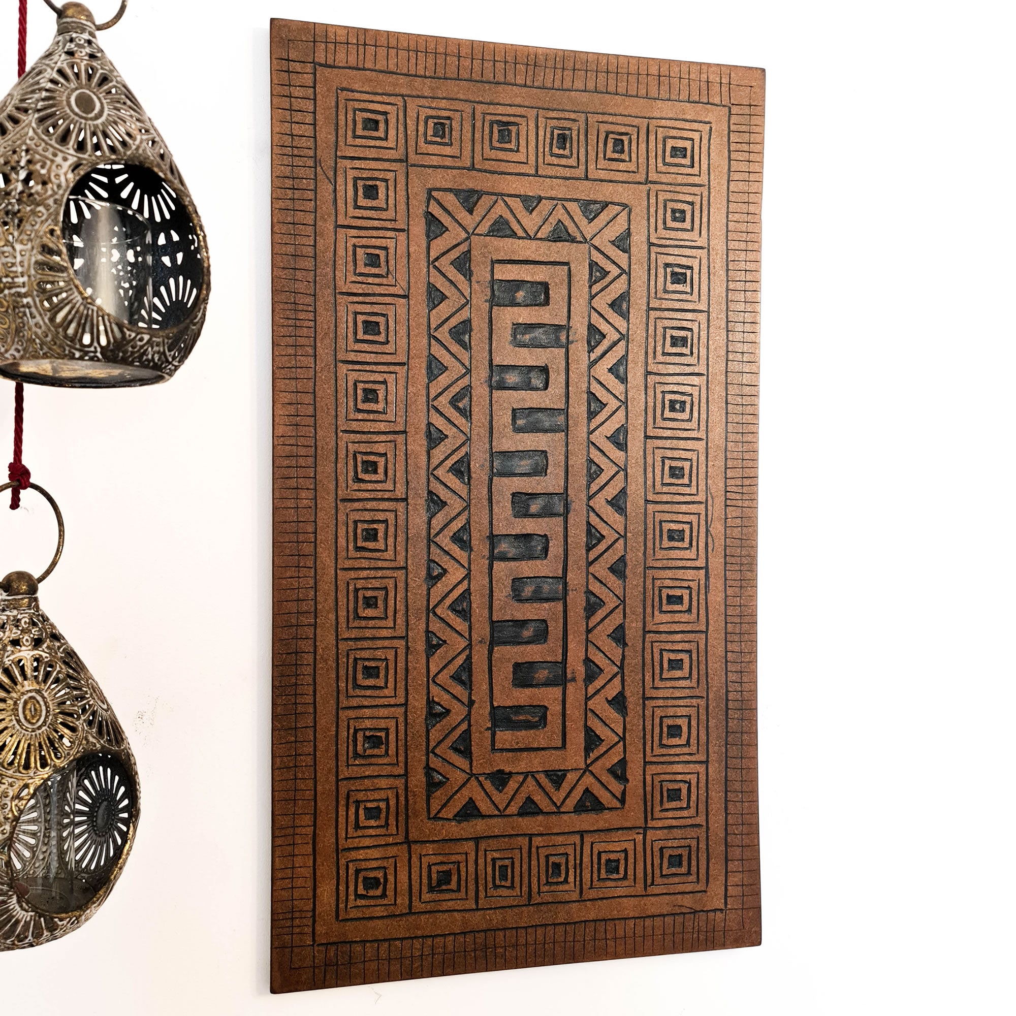 Carved Wooden Wall Art - Decorative Aztec Mexican Geometric Art