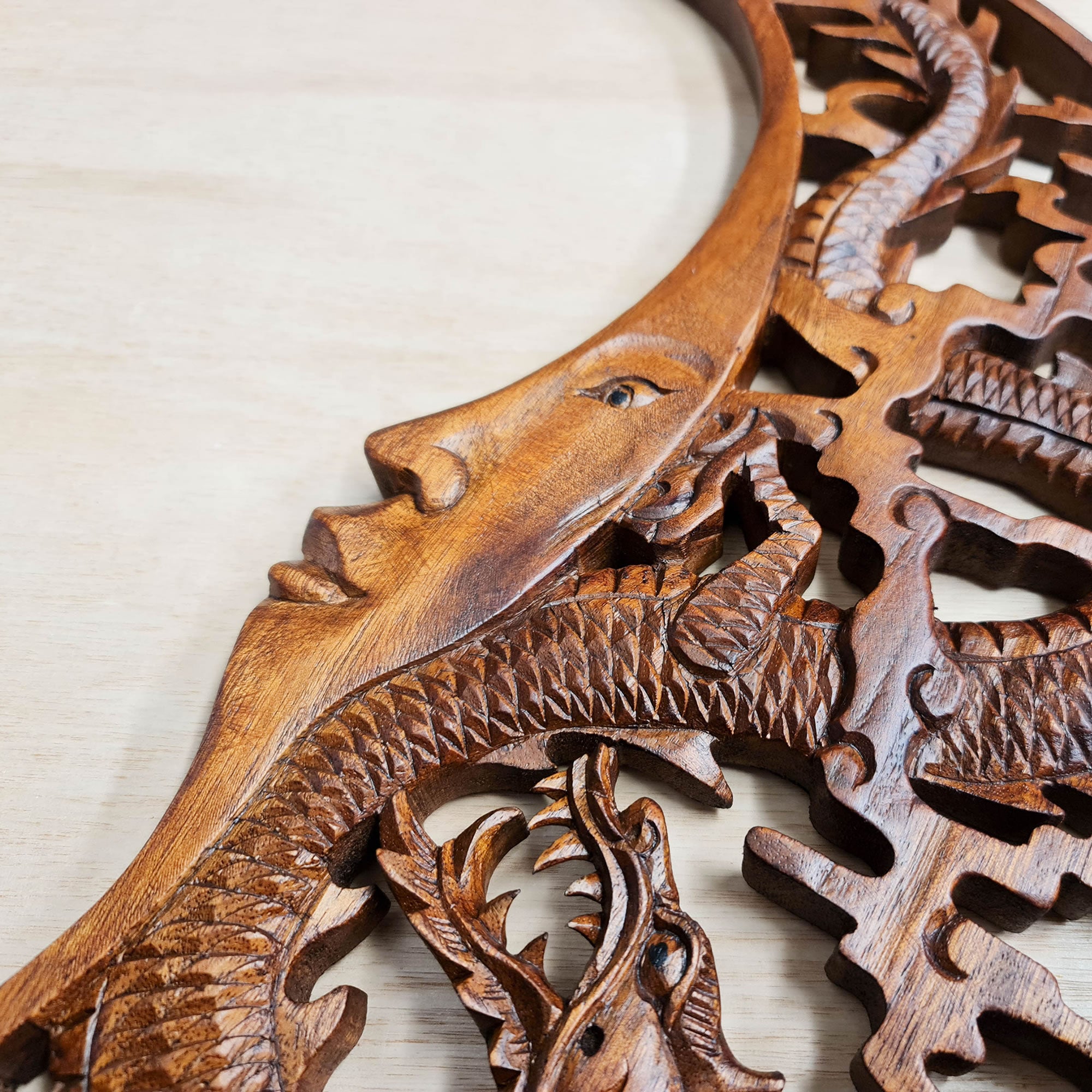 Tarot Astrology Card Reading Positive Energy Crystals Moon Dragon Hand Carved Wooden Decorative Sculpture Art Easternada