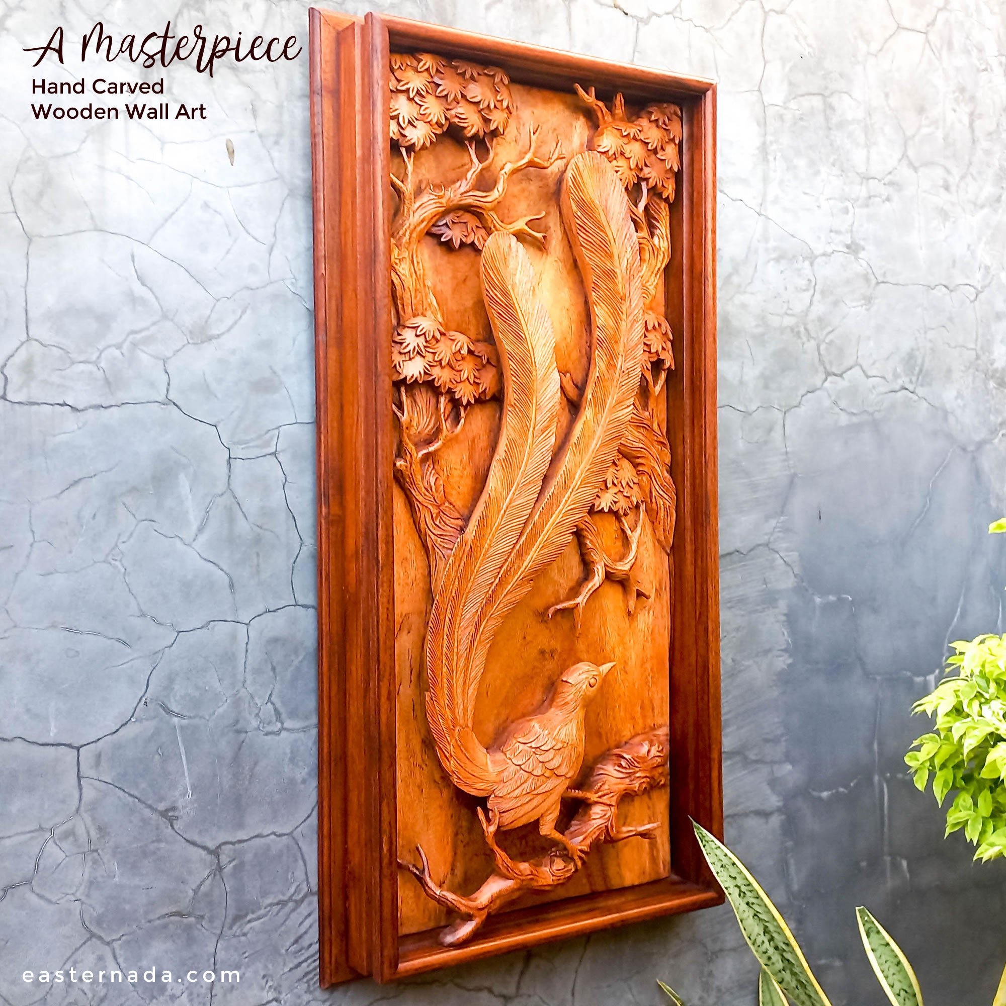 Bird of Paradise Hand Carved Teakwood Decorative Wall Art Sculpture