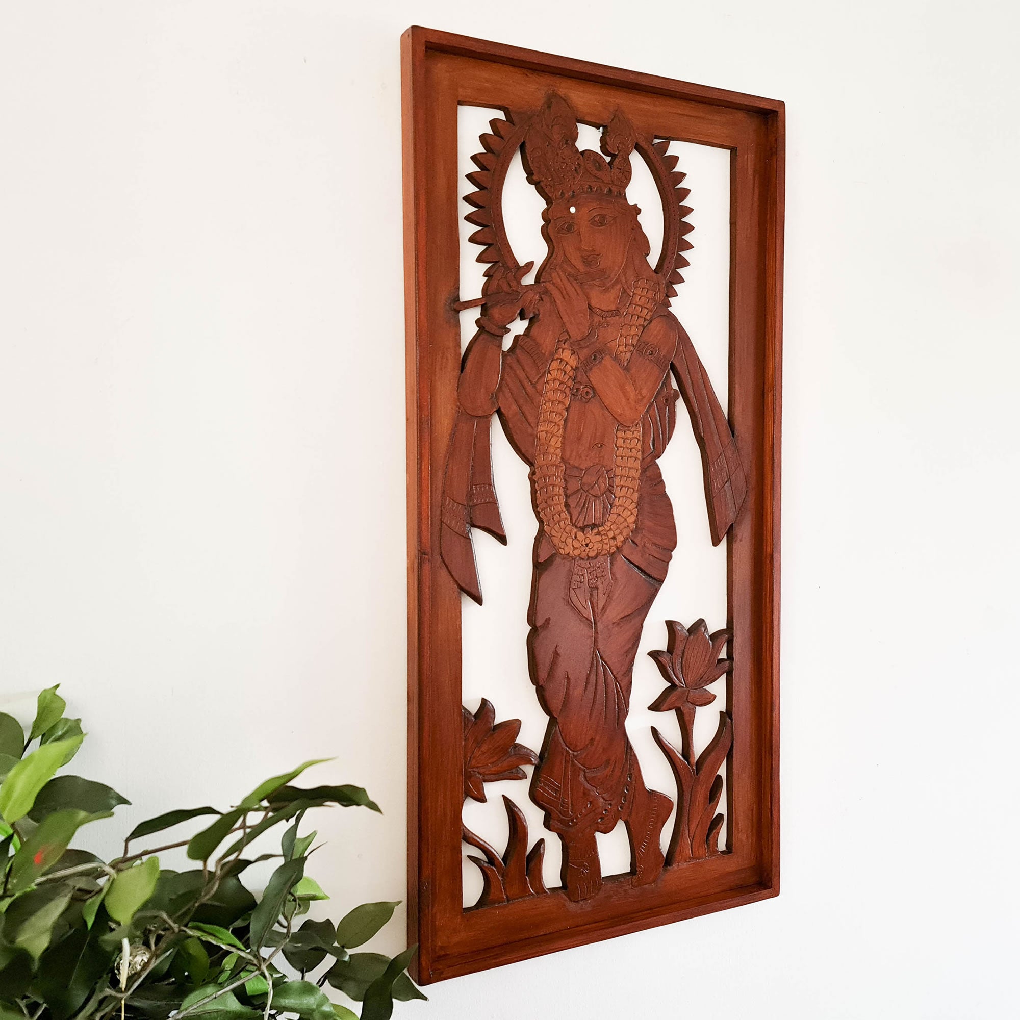 Krishna Hand Carved Wall Art Hindu Mandir Pooja