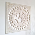 Handmade Carved Wooden Decorative Wall Art OM Mantra Distressed White