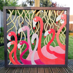 Carved Painted Wooden Wall Art - Large Headboard Decorative Flamingos
