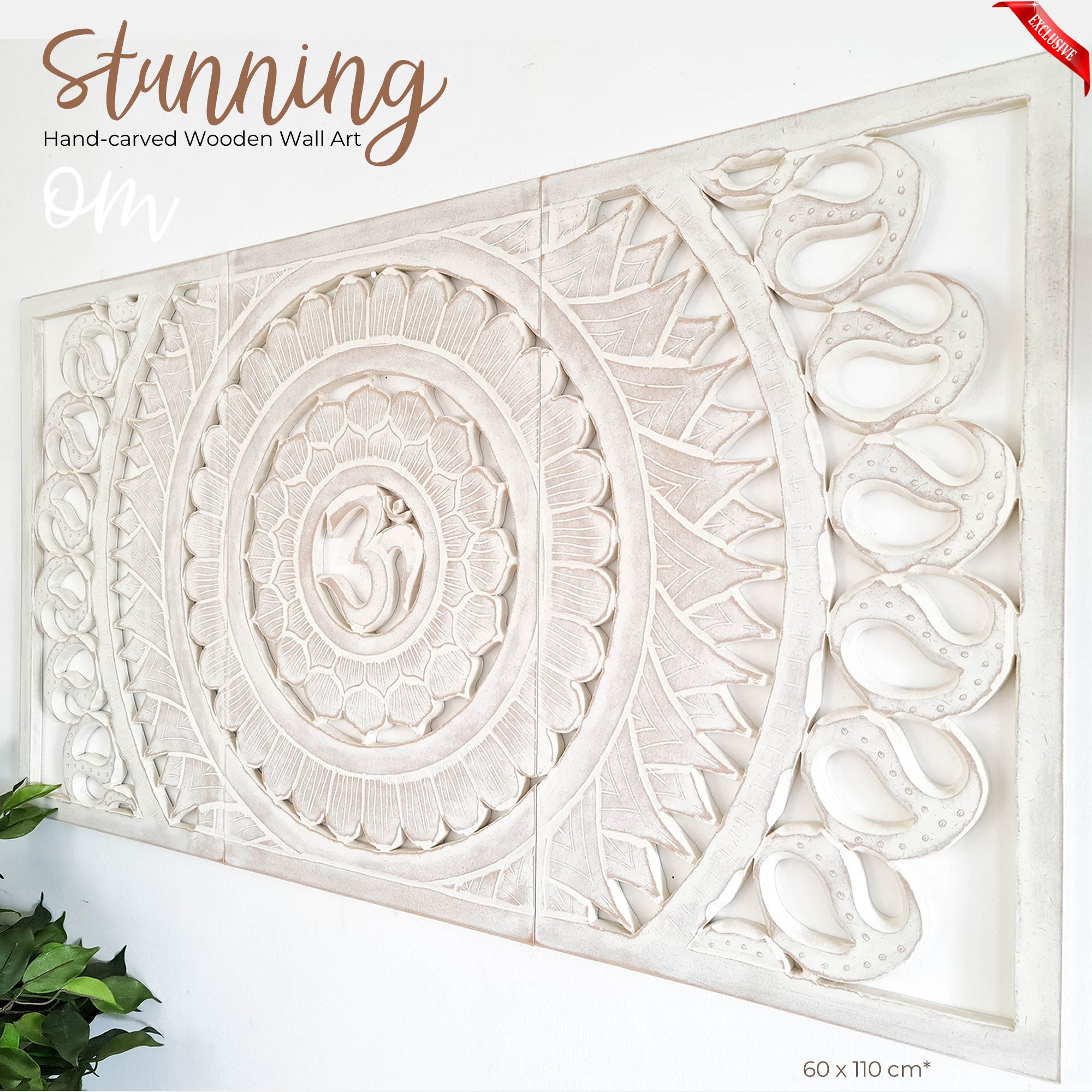 Hand Carved Wooden Wall Art - OM Headboard Decorative Mandala Panel
